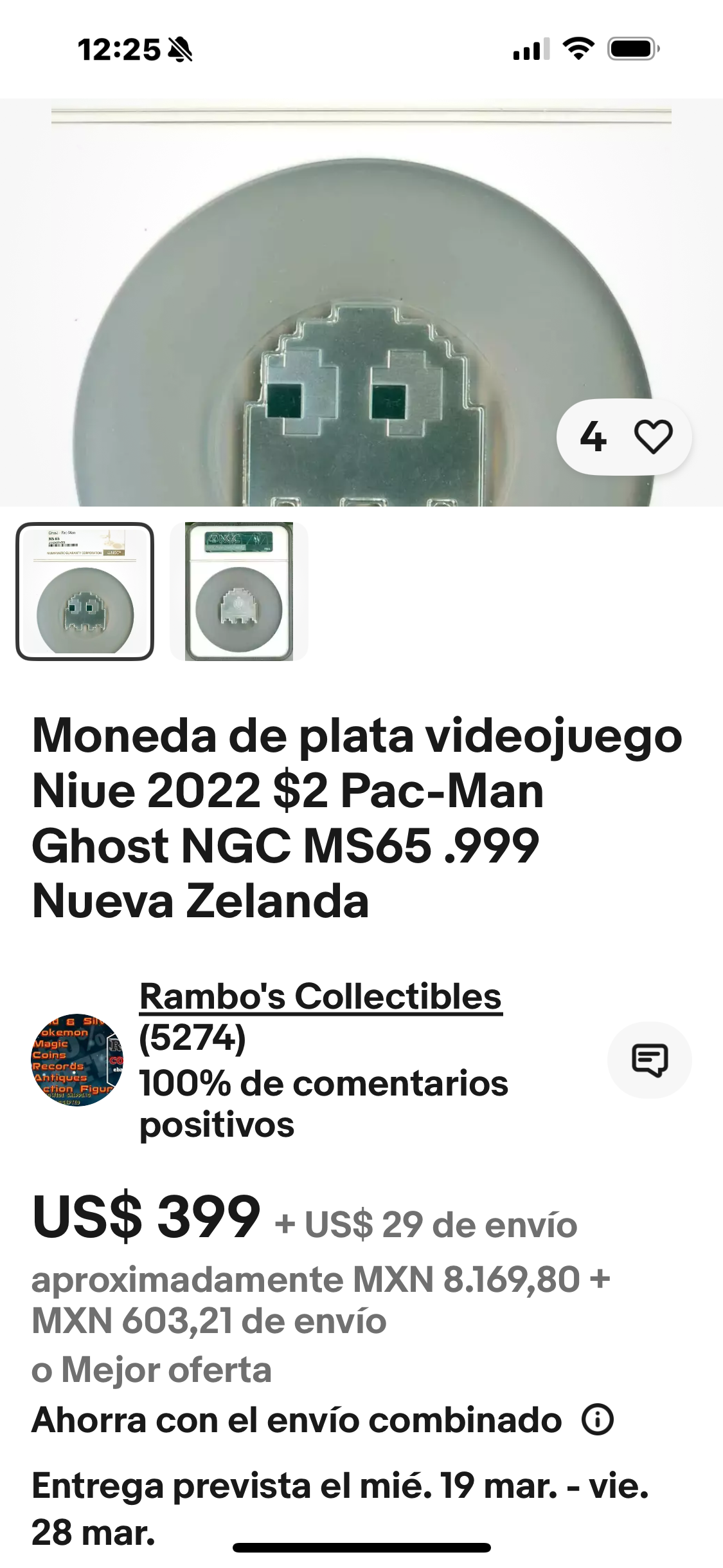 Hermosa Onza de plata de Ley .999 $2 DOLLARS-Curso Legal en Forma de Fantasma 👻 de PAC MAN - País de Origen NIUE 🇳🇺