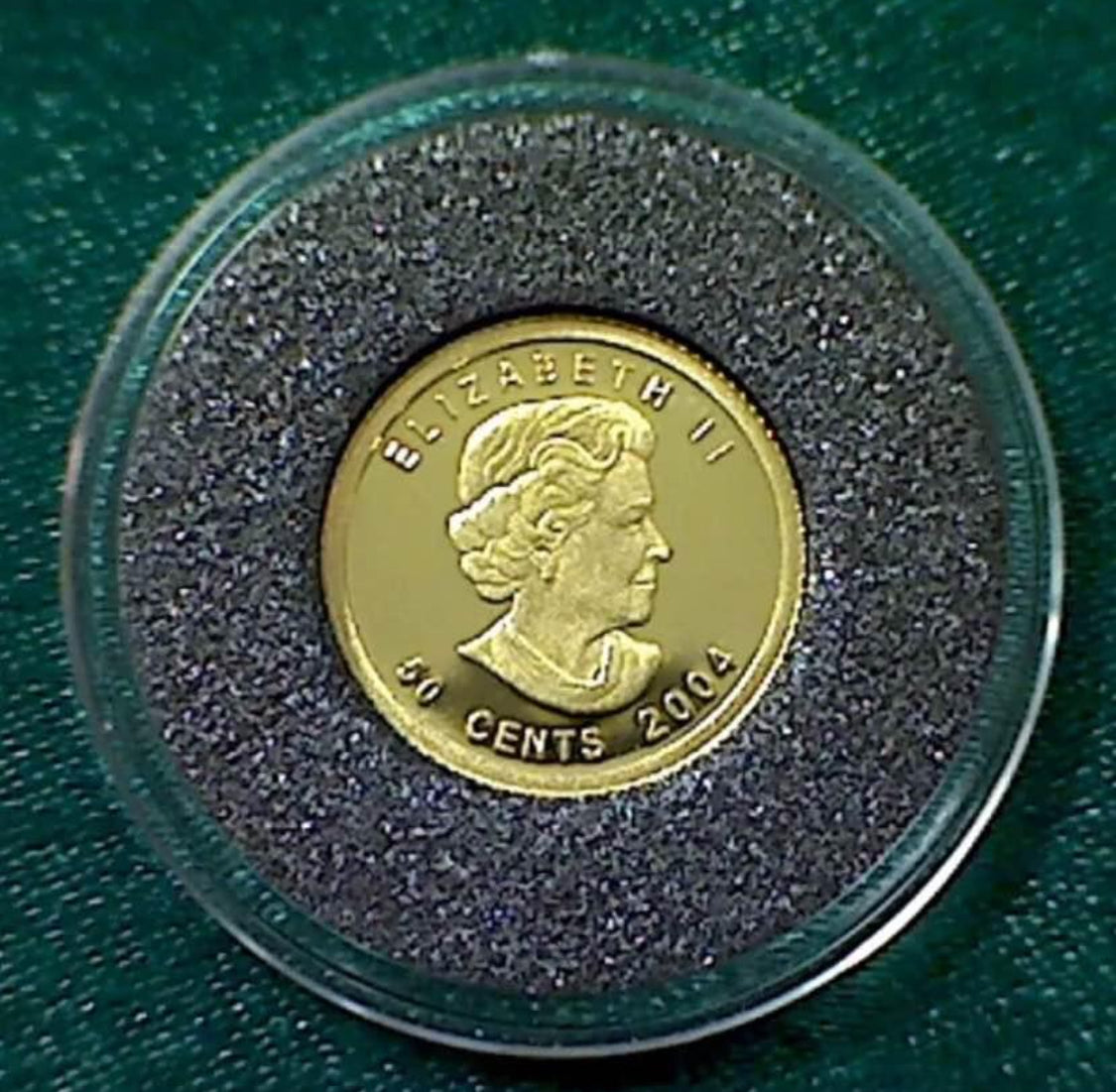 Pequeña pero Hermosa Moneda 50 Cents - Oro Puro 24k .999- Sin Aleaciones 1/25 de Onza - 2004. Nueva al 💯