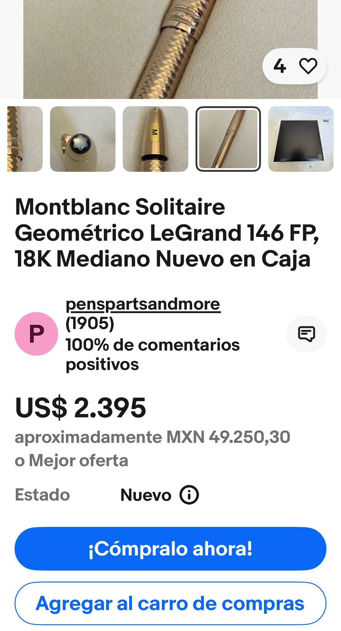 Hermosa y SOLD OUT desde hace Años Montblanc Solitaire Pluma Estilográfica MONT BLANC Geométric LeGrand 18K Mediano- Cajas Etcétera