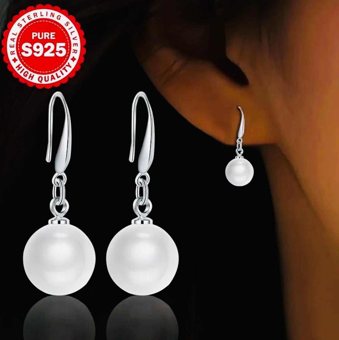 Aretes de Gancho de Perlas- Plata esterlina .925 el regalo perfecto para madres y abuelas, hipoalergénicas a 2.8G.