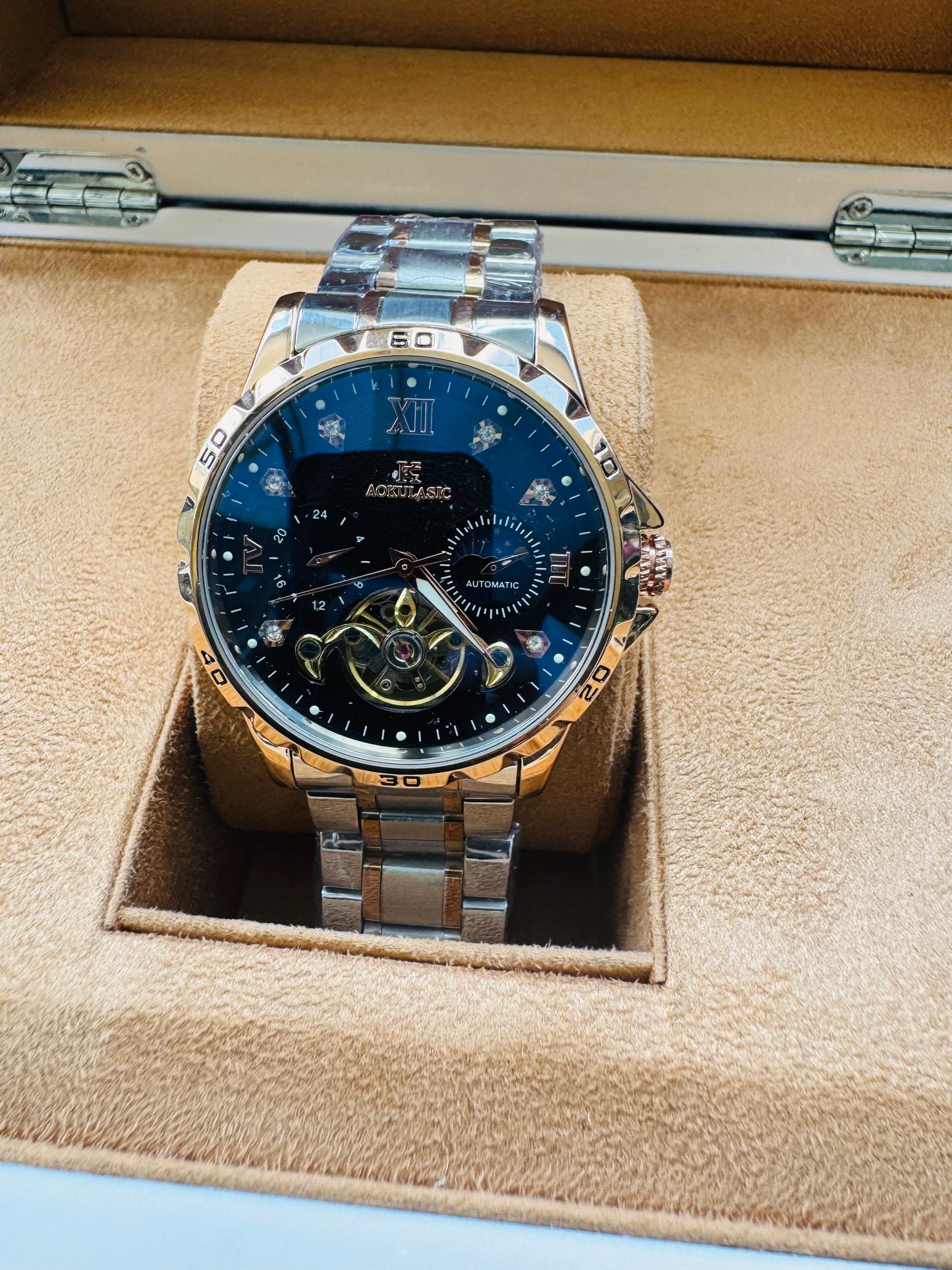 Impresionante Reloj Automático Mecánico Tourbillon 5 Complicaciones 💯% Original-Circonias Etcétera