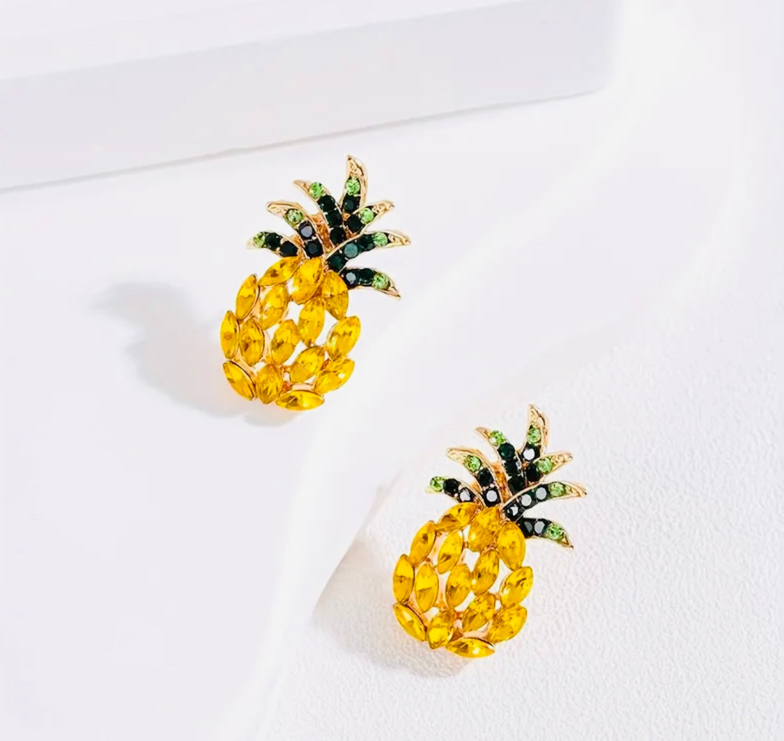 Hermosos y Originales Pendientes Motivo Piñas 🍍 Con Incrustaciones de Circonias! Gran Calidad y Detalles!