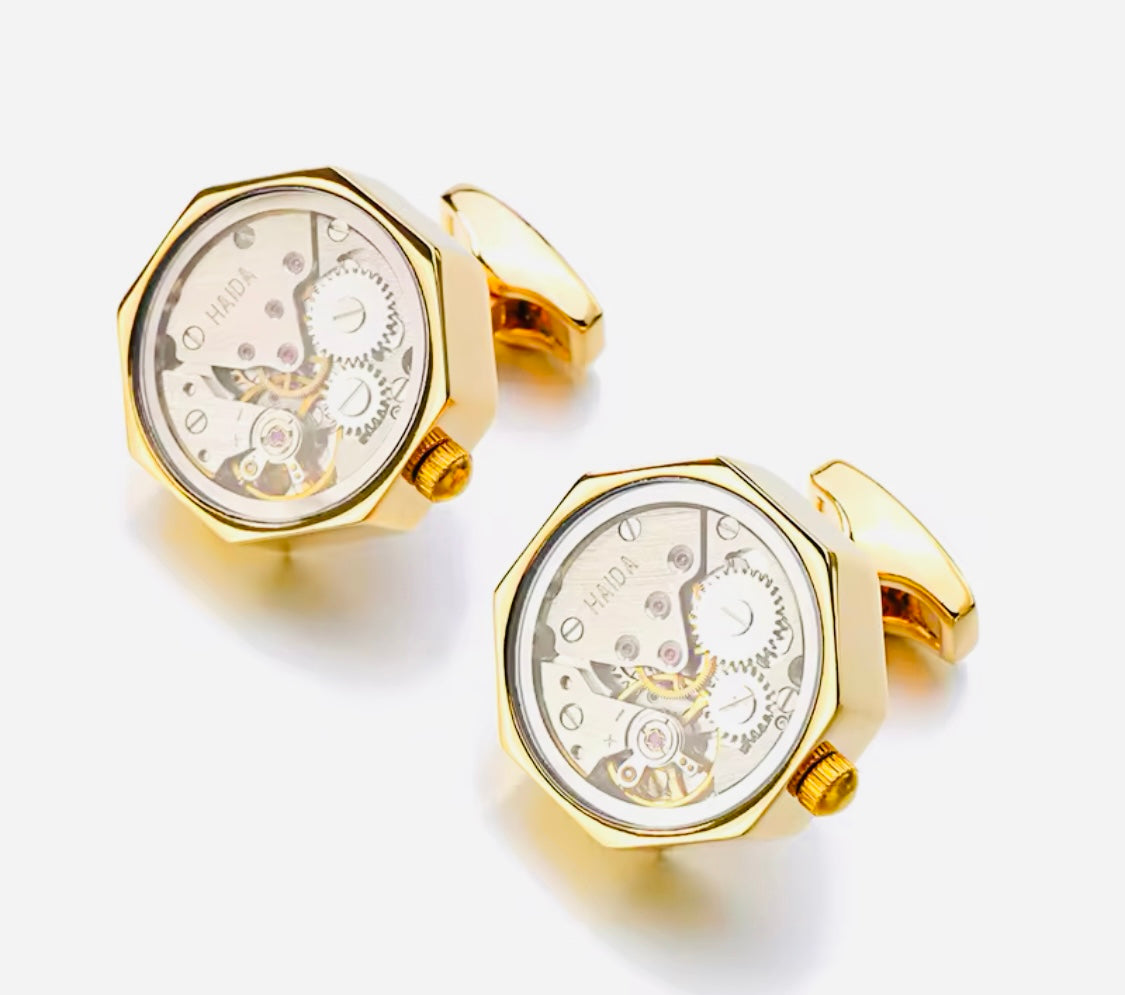 Originales Gemelos “Mecánicos con Movimiento” Crystal Zafiro Acero Inoxidable!