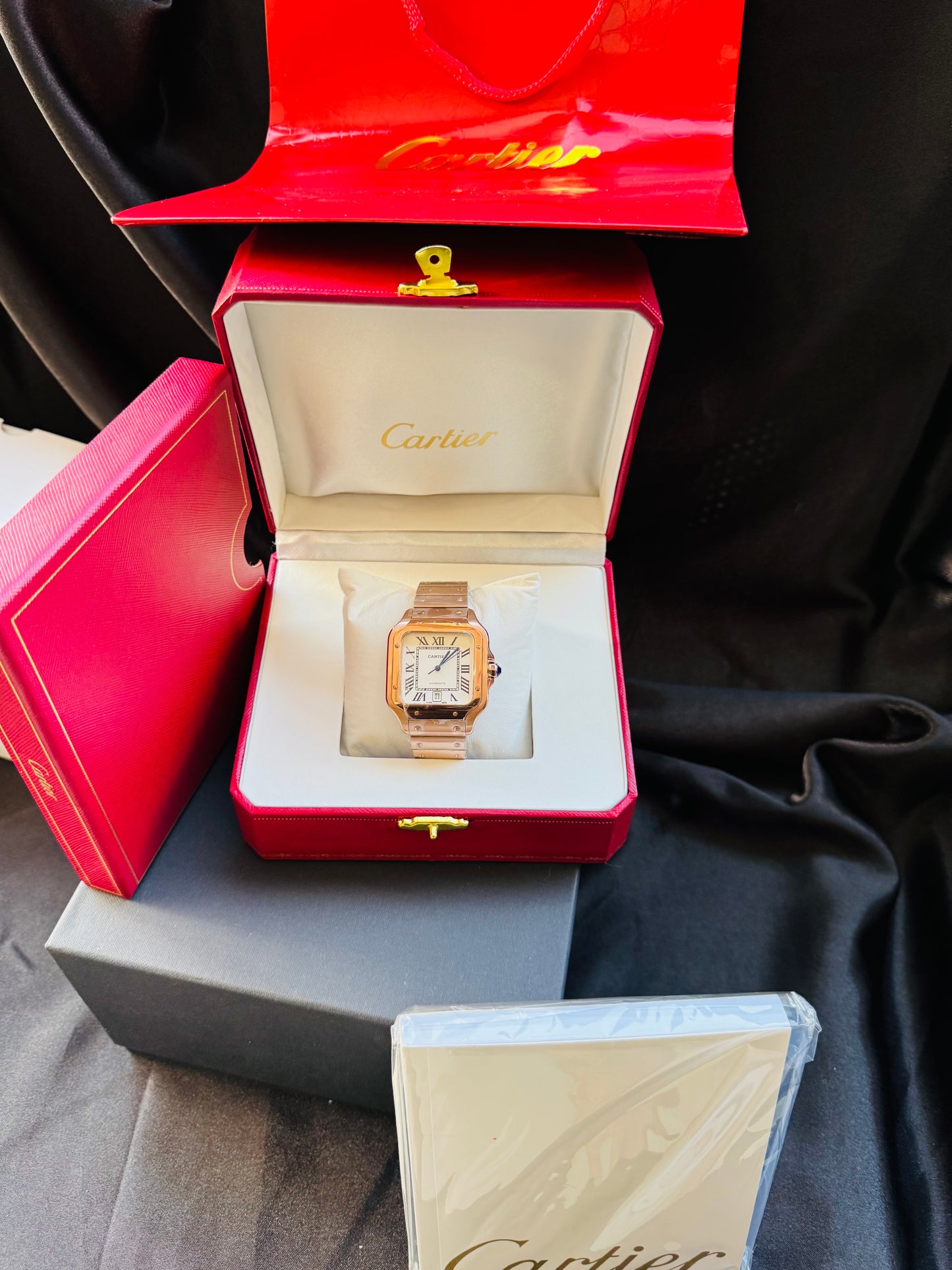 MÁXIMO LUJO ATEMPORAL RELOJ CARTIER SANTOS TONO ORO ROSADO AUTOMÁTICO-MECÁNICO- FECHADOR-ALTA CALIDAD-PRECIO A TRATAR