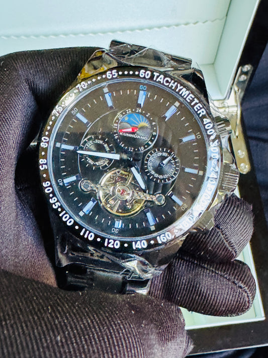 MULTINACIONAL RELOJ AUTOMÁTICO MECÁNICO-CALENDARIO 24 HRS LUNAR-TACÓMETRO-LUMINOSO-VENTANA TOURBILLON- DÍA DE LA SEMANA-CALENDARIO DIAL PEQUEÑO- ETC, ETC!