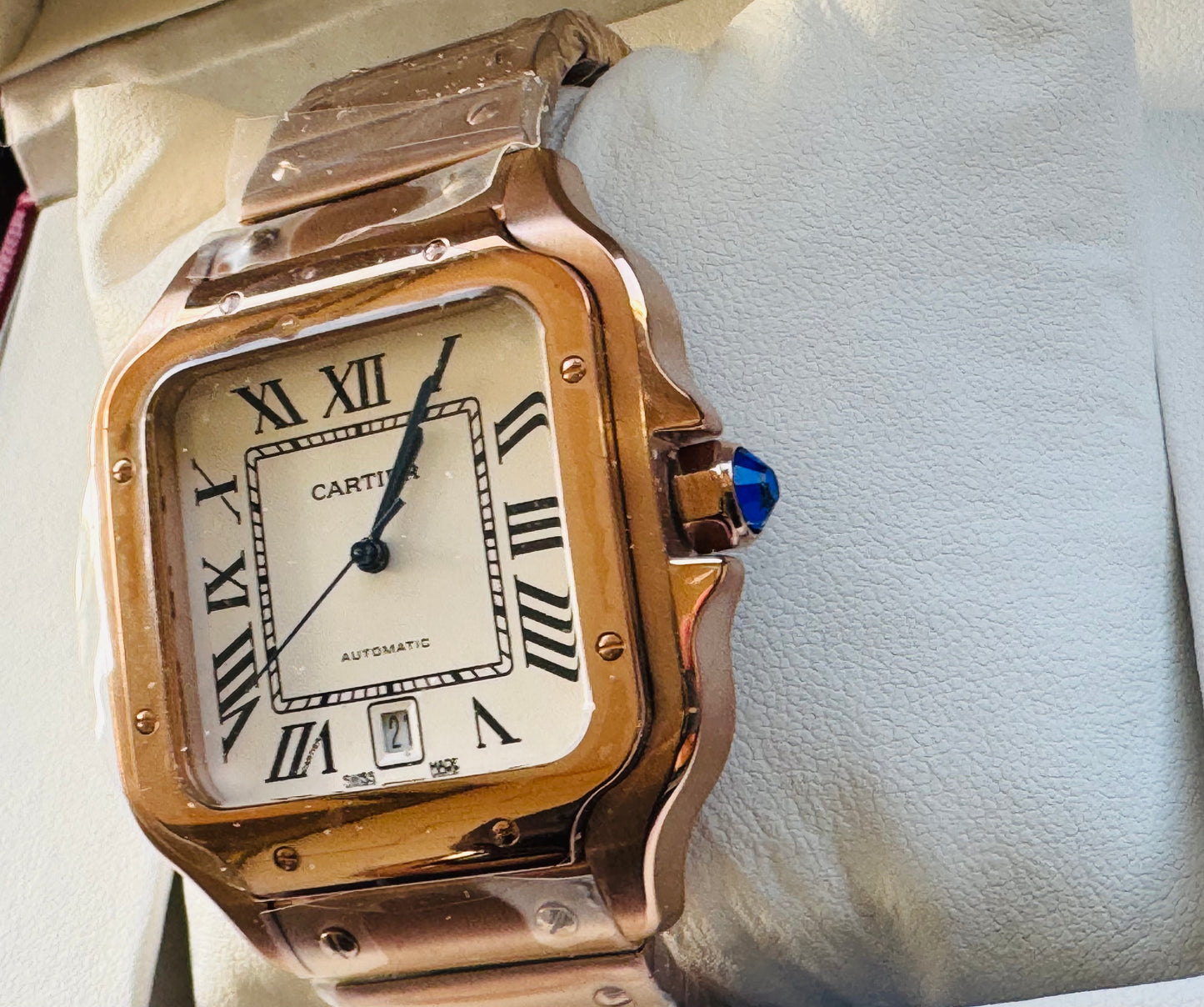 MÁXIMO LUJO ATEMPORAL RELOJ CARTIER SANTOS TONO ORO ROSADO AUTOMÁTICO-MECÁNICO- FECHADOR-ALTA CALIDAD-PRECIO A TRATAR