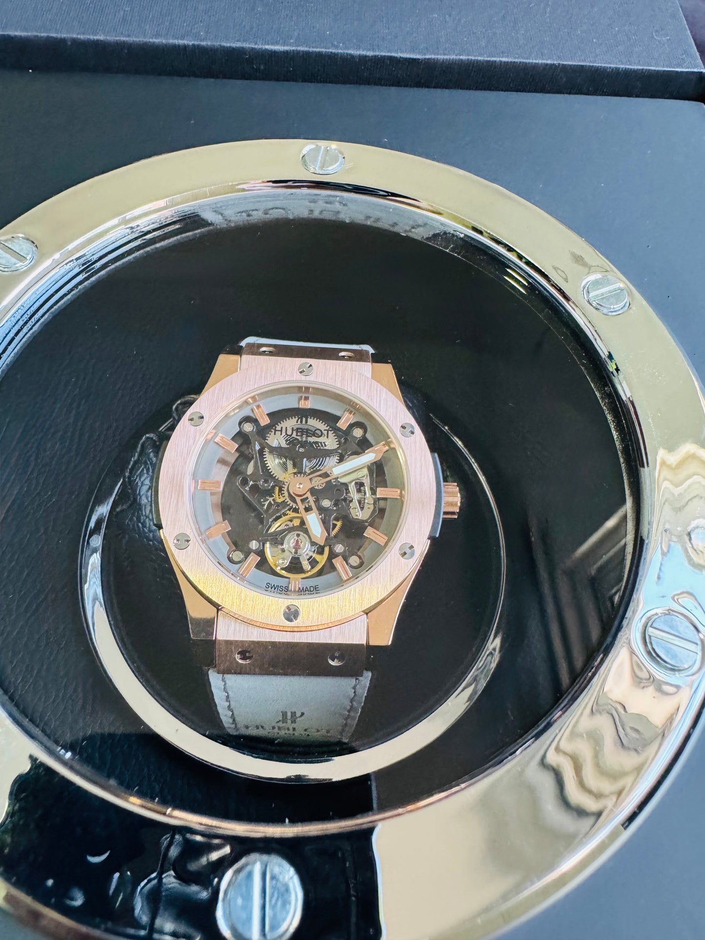 ESPECTACULAR RELOJ HUBLOT SKELETON AUTOMÁTICO MECÁNICO- CRISTAL ZAFIRO- ETC;