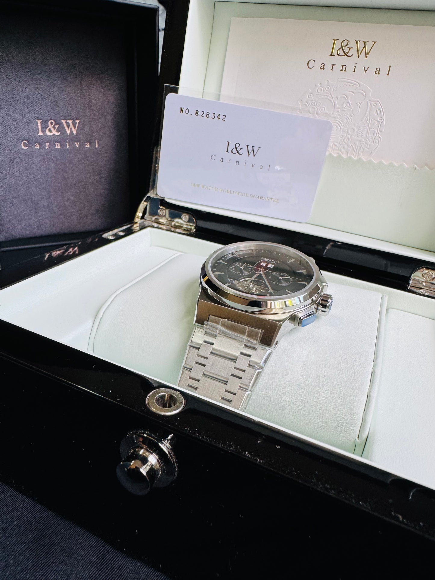 RELOJ I&W AUTOMATICO MECÁNICO-VENTANA TOURBILLON-CALENDARIO  MES-SEMANA-FECHADOR- HORAS PEQUEÑO DIAL JOYAS 💎 RESISTENTE AL AGUA- ALTA CALIDAD!!! 💯% ORIGINAL