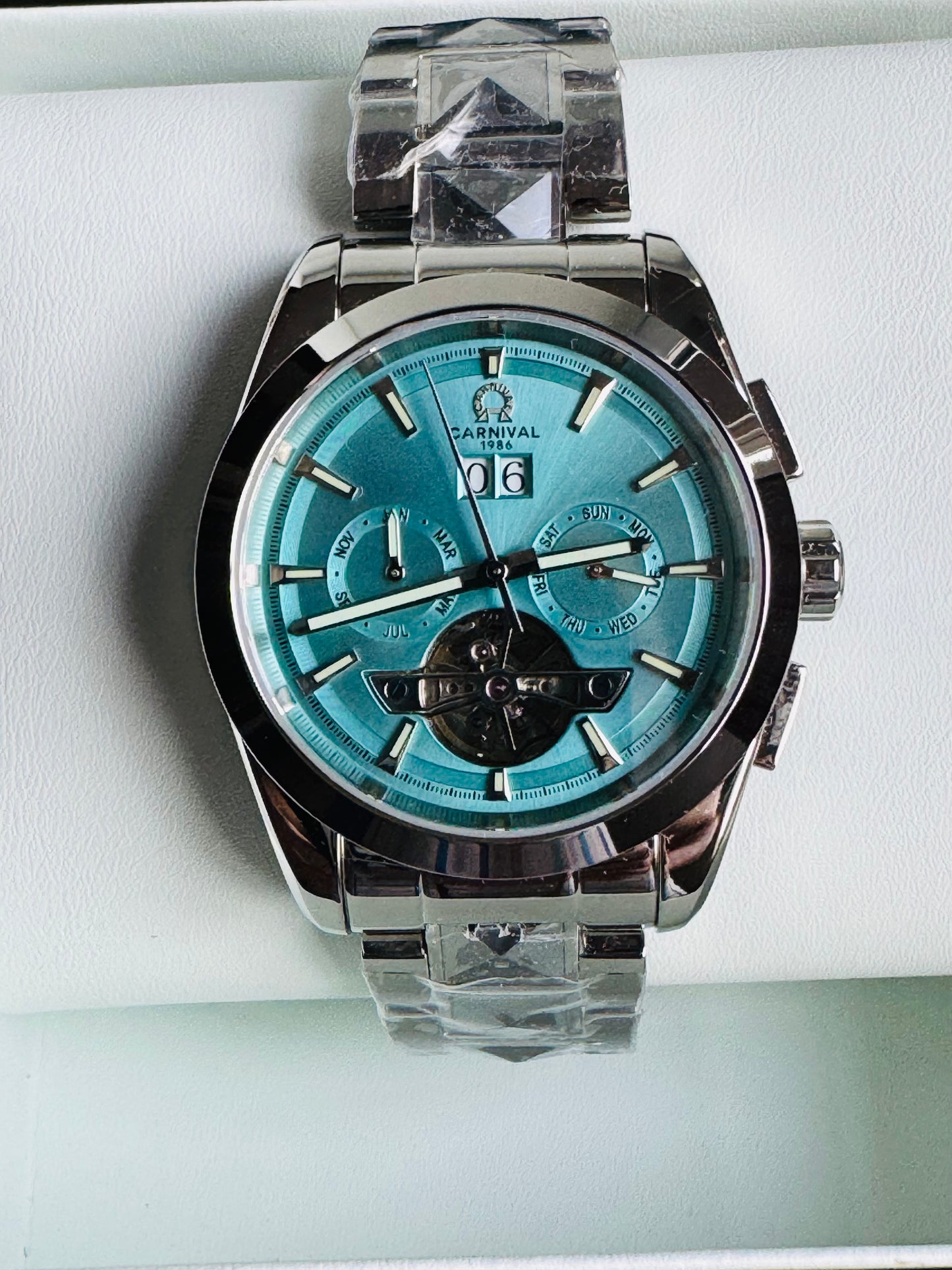 INNOVADOR DISEÑO RELOJ TOURBILLON-AUTOMÁTICO MECÁNICO TUNGSTENO DE LUJO -CRISTAL ZAFIRO-LUMINOSO- ESPECTACULAR BRAZALETE TUNGSTENO DE ALTA CALIDAD!!! MÚLTIPLES COMPLICACIONES-SEMANARIO-MES-FECHADOR-MOVIMIENTO HUECO-DESCARGADOR AUTOMÁTICO DE PRESIÓN- ETC