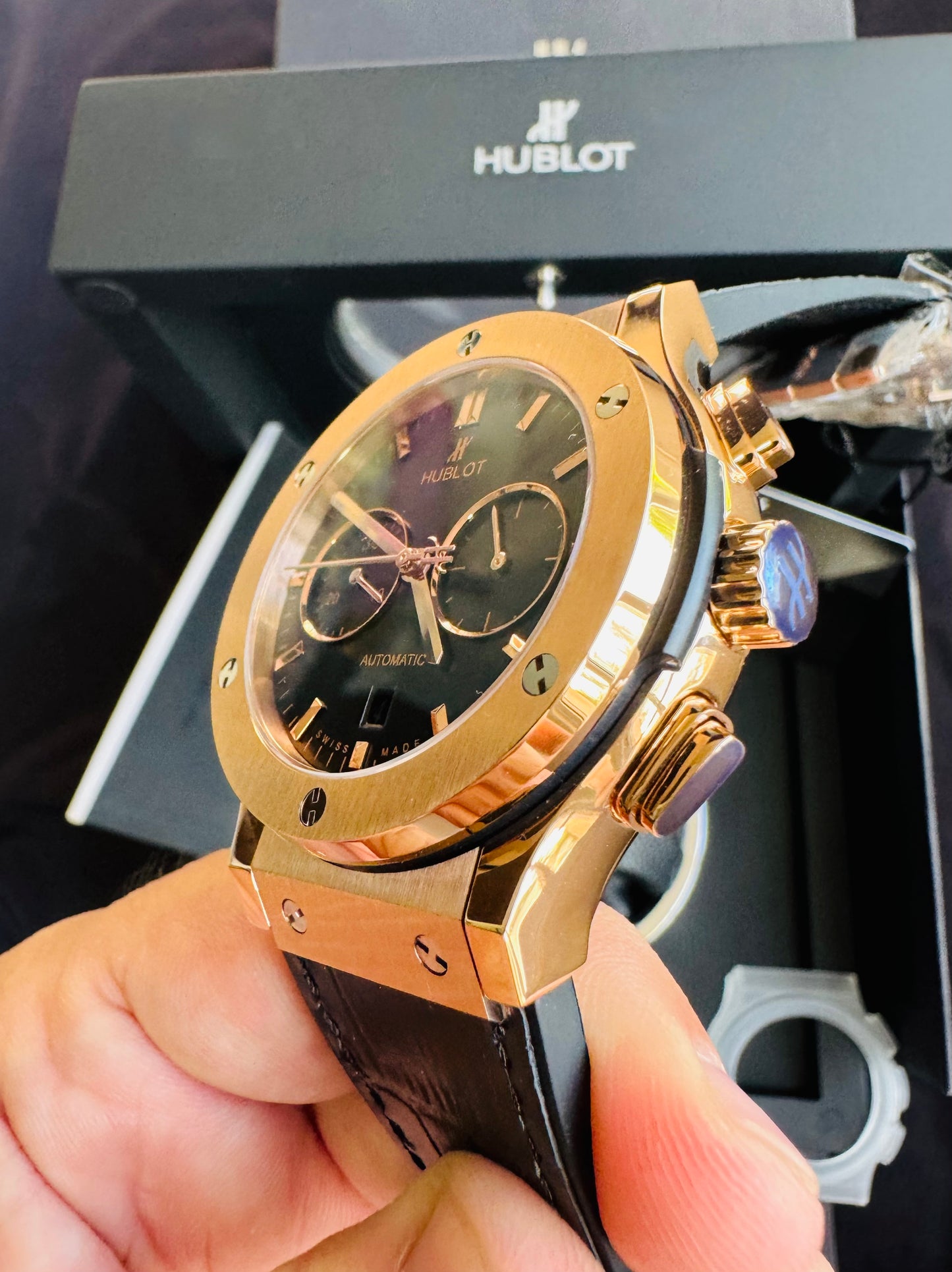MÁXIMO LUJO RELOJ AUTOMÁTICO MECÁNICO HUBLOT - MÚLTIPLES COMPLICACIONES FUNCIONALES -CRISTAL ZAFIRO-21 JOYAS-MÁXIMA ELEGANCIA!!!