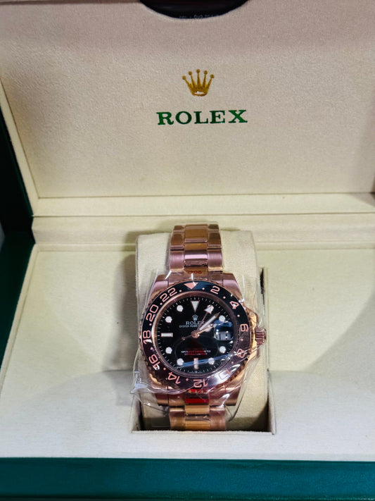 Hermoso Reloj Mecanismo Automático GMT - 2 Zonas Horarias Completamente Funcionales-Luminoso Gran Calidad-Tono Oro Rosado