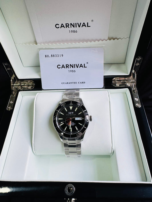 HERMOSO RELOJ AUTOMÁTICO MECÁNICO-BUCEO 1,000 FT-FECHADOR-DÍA SEMANA-CRISTAL ZAFIRO-24 JOYAS 💎-3 ATM -💯% ORIGINAL