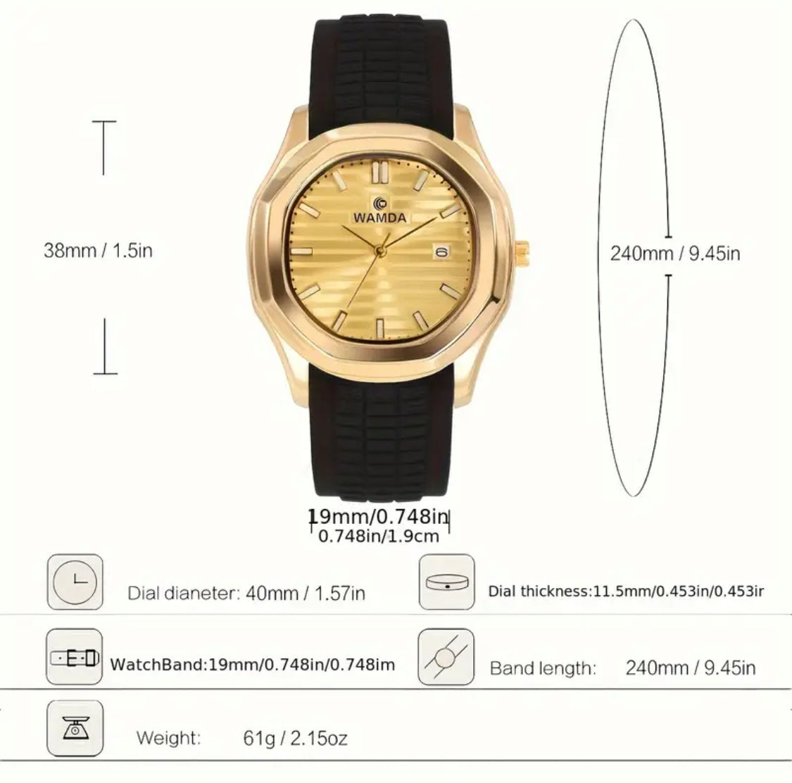 Reloj de Pulsera de Cuarzo Elegante para Negocios con Correa de Silicona, Caja de Aleación Hexagonal - Batería de Botón -Perfecto para Regalo 🎁
