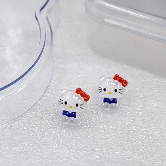Aretes de resina con diseño de animalitos inspirados en Hello Kitty, hipoalergénicos, listos para fiestas, sin baño, sin material de mosaico, para todas las estaciones (par)