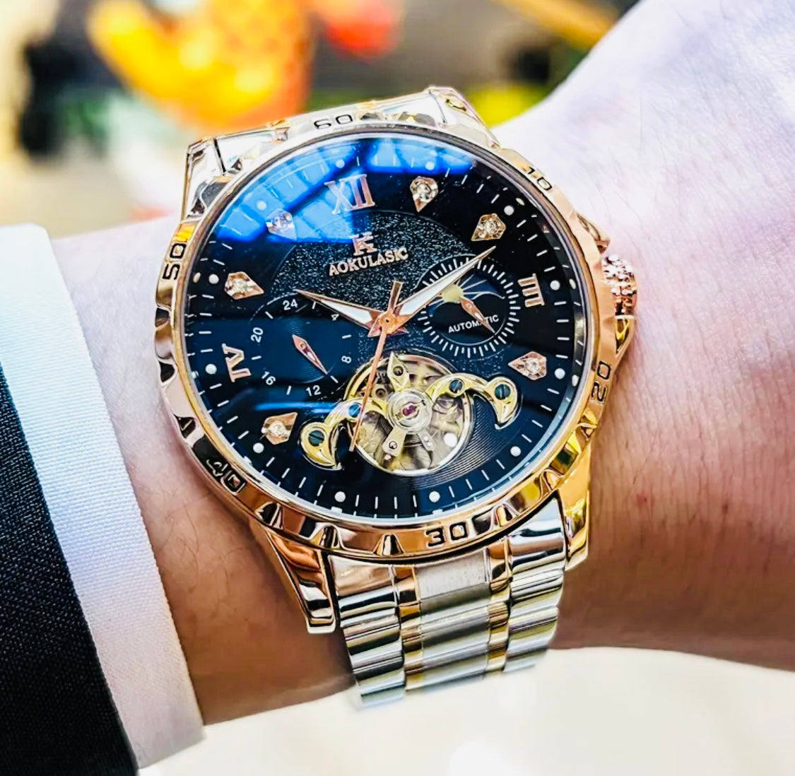 Impresionante Reloj Automático Mecánico Tourbillon 5 Complicaciones 💯% Original-Circonias Etcétera