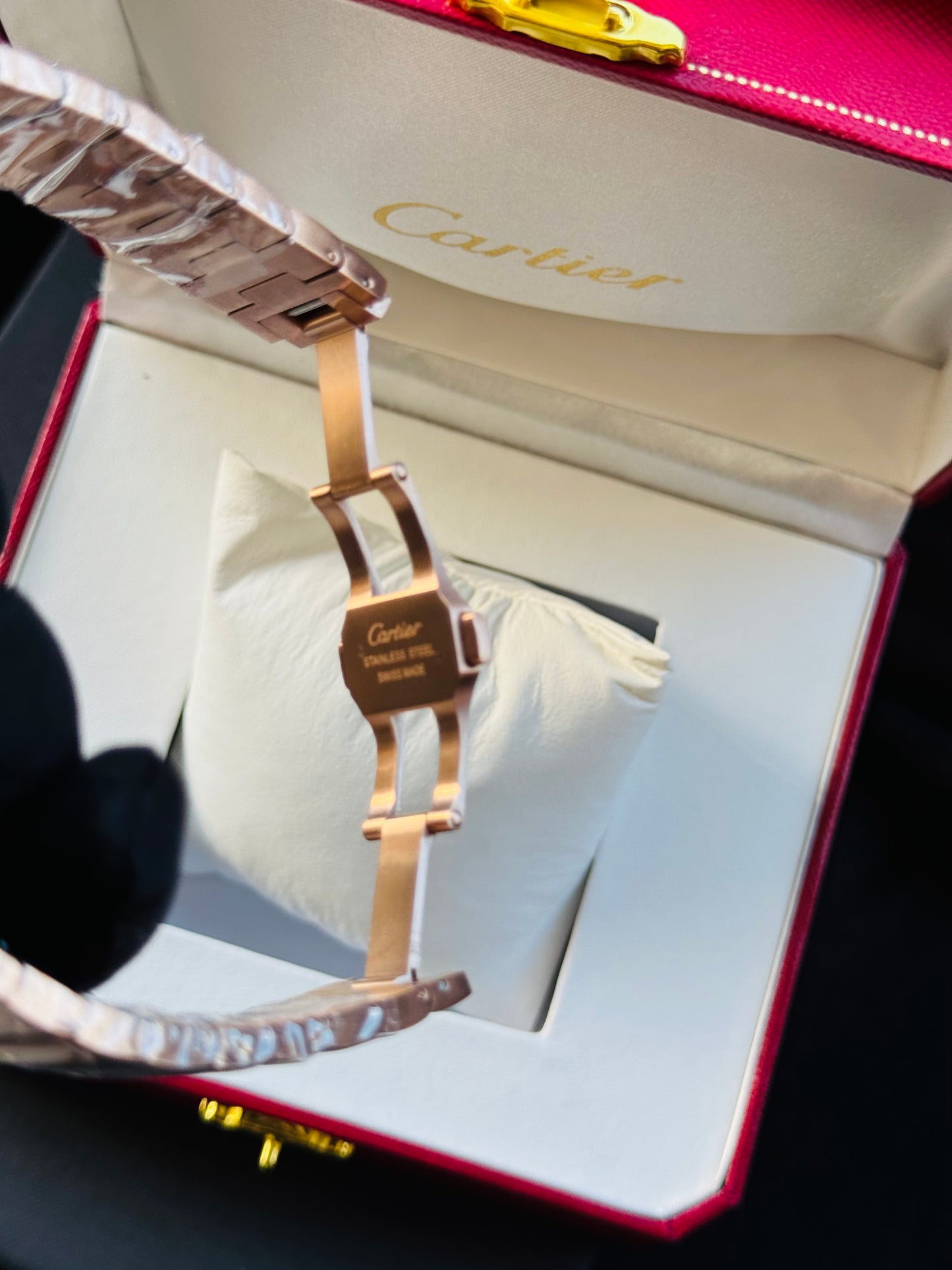 MÁXIMO LUJO ATEMPORAL RELOJ CARTIER SANTOS TONO ORO ROSADO AUTOMÁTICO-MECÁNICO- FECHADOR-ALTA CALIDAD-PRECIO A TRATAR