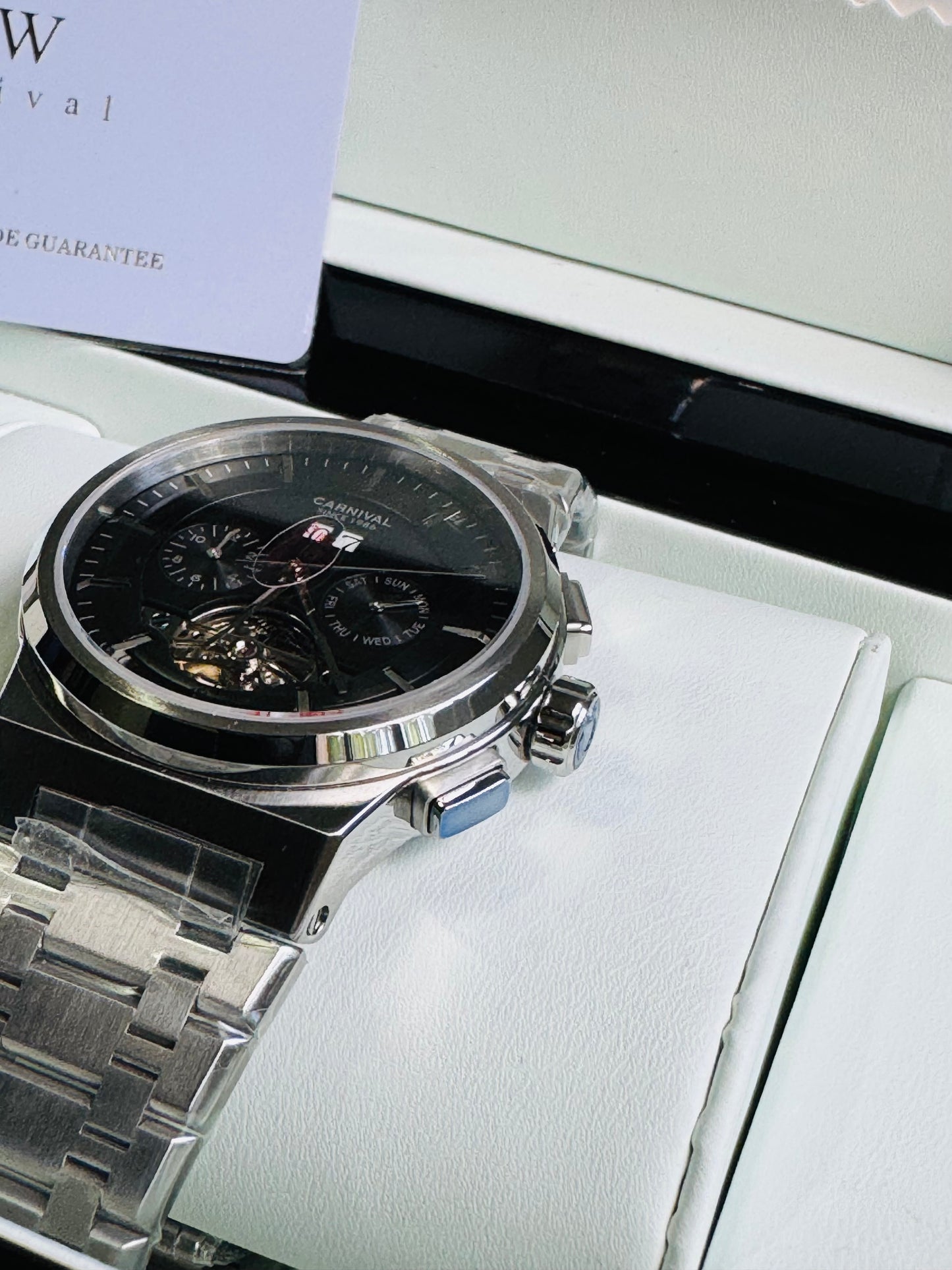 RELOJ I&W AUTOMATICO MECÁNICO-VENTANA TOURBILLON-CALENDARIO  MES-SEMANA-FECHADOR- HORAS PEQUEÑO DIAL JOYAS 💎 RESISTENTE AL AGUA- ALTA CALIDAD!!! 💯% ORIGINAL