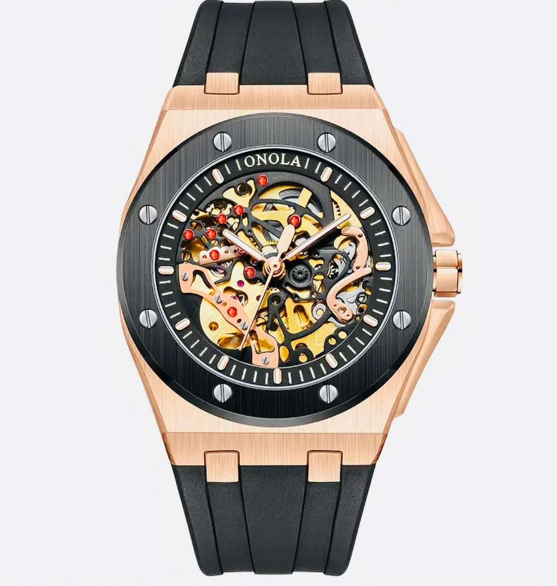 Hermoso Reloj Mecánico Automático de Lujo - Skeleton , Luminoso, Correa de Silicona 💯% Original Gran Calidad con Excelente Maqinaria y Materiales! Disponible en Negro y Dorado- Verde Amarillo Limón- Azul -Blanco