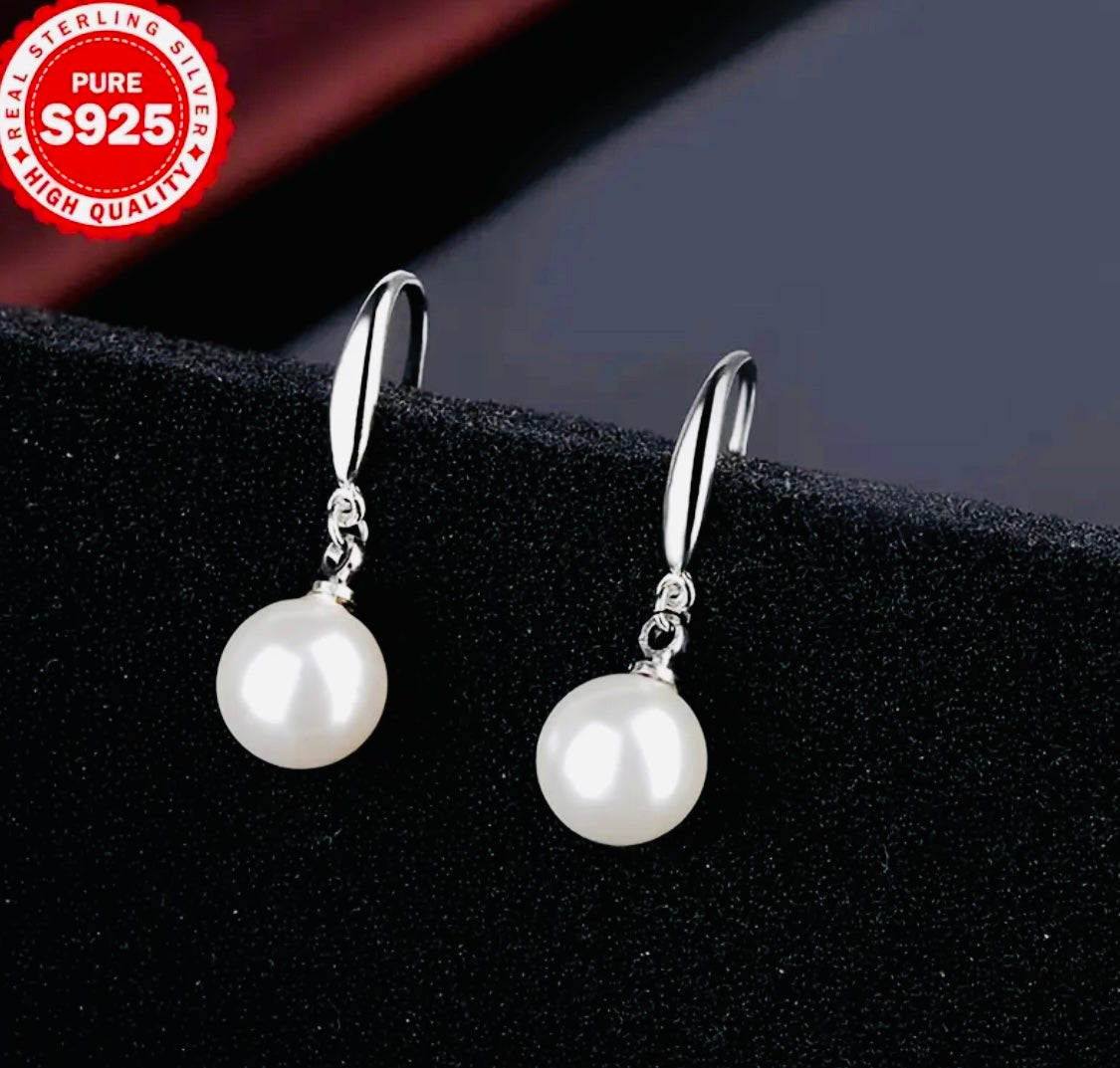 Aretes de Gancho de Perlas- Plata esterlina .925 el regalo perfecto para madres y abuelas, hipoalergénicas a 2.8G.