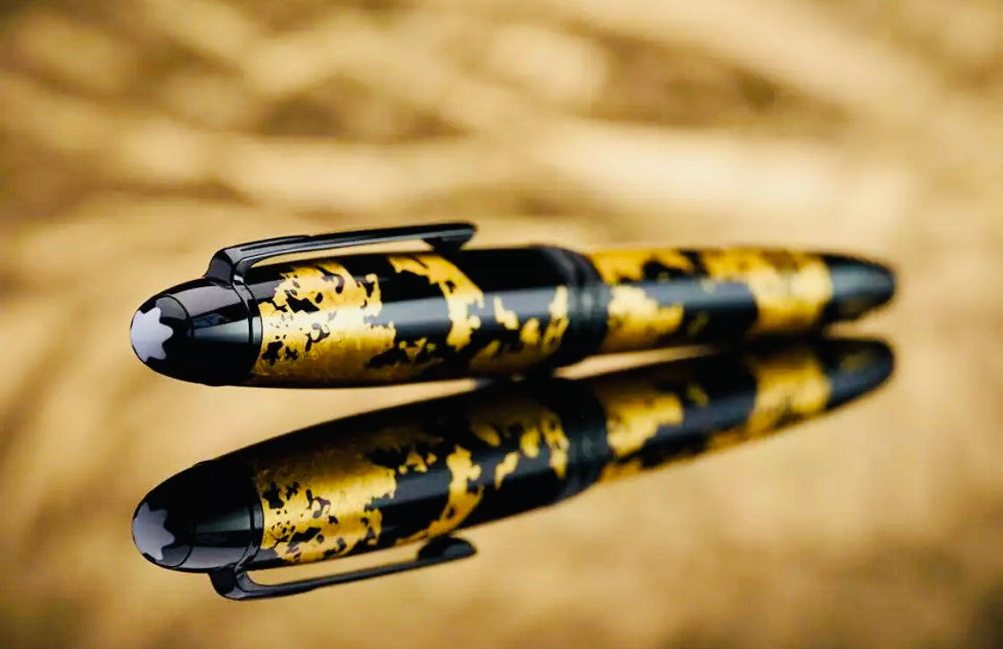 ESPECTACULAR Y ELEGANTE DISEÑO MONTBLANC SOLITAIRE  HOJA DE ORO 24k PLUMA ESTILOGRÁFICA FLEXIBLE