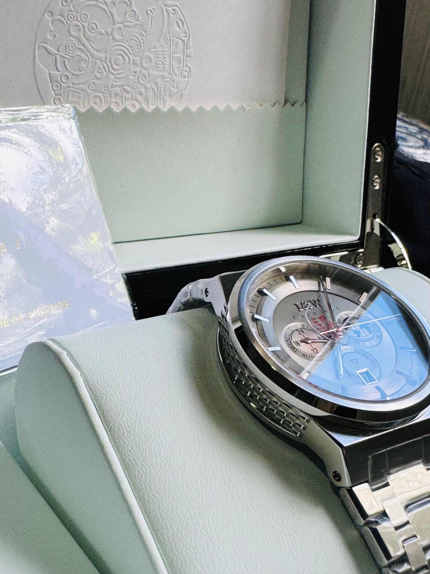 HERMOSO HE INTRINCADO DISEÑO!!!RELOJ I&W AUTOMATICO MECÁNICO-CALENDARIO -42 HORAS DE RESERVA DE CARGA-FECHADOR-DIAL 21 JOYAS 💎 RESISTENTE AL AGUA- ALTA CALIDAD!!! 💯% ORIGINAL