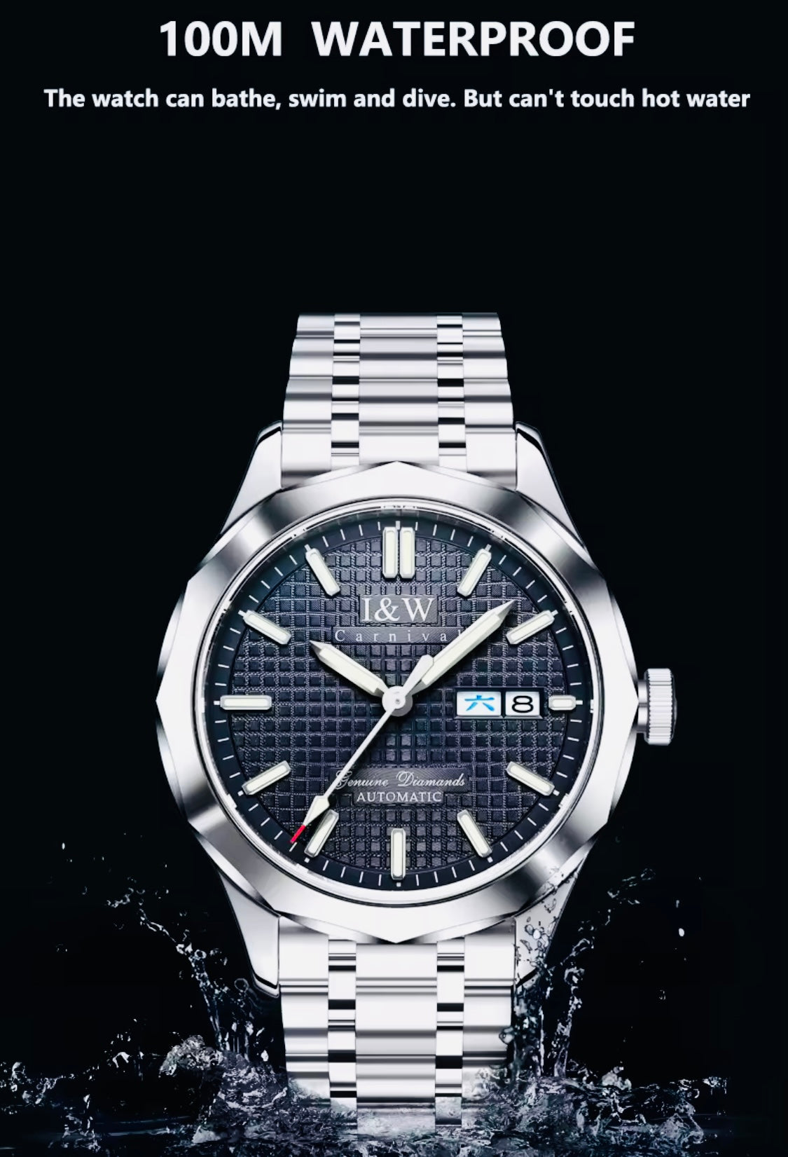 IMPRESIONANTE RELOJ AUTOMÁTICO MECÁNICO I&W - TUNGSTENO-24 JOYAS 💎-FECHADOR-CRYSTAL ZAFIRO-MOVIMIENTO SUIZO- 💯% ORIGINAL