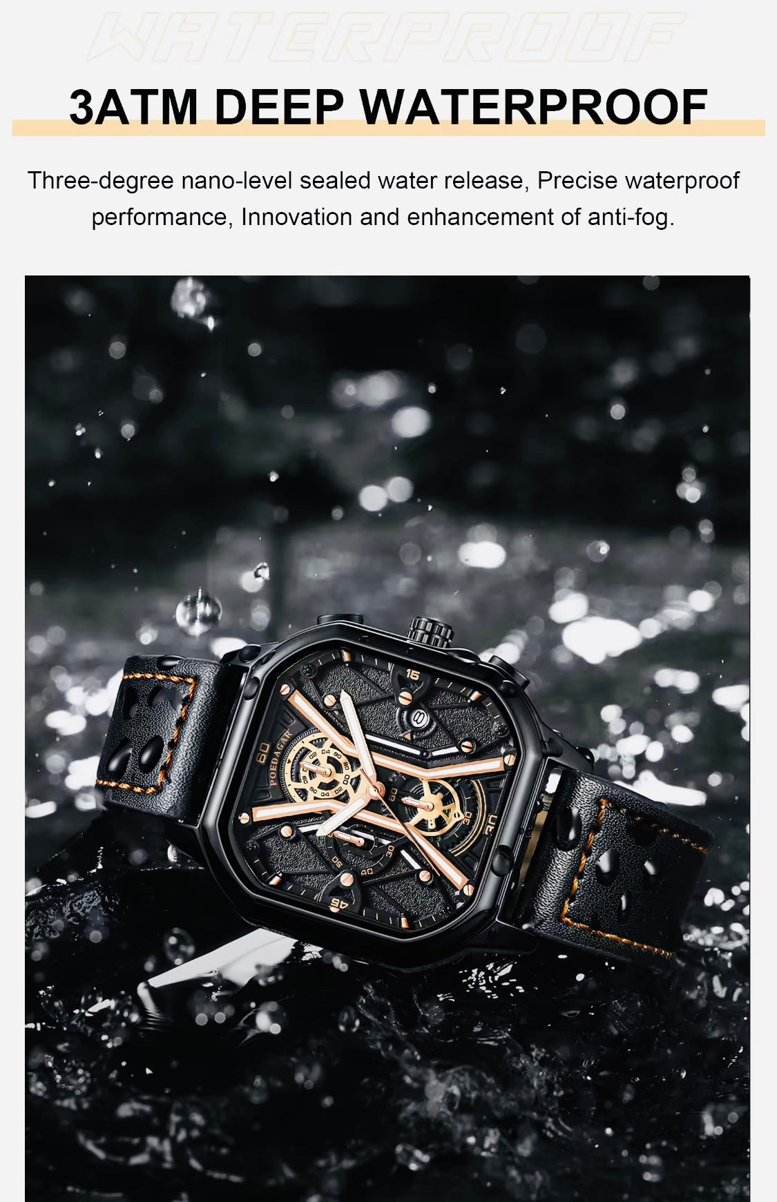 Reloj de pulsera de cuarzo para hombre, cronógrafo luminoso de lujo, resistente al agua, con esfera cuadrada, Pulso de Acero Inoxidable 💯% Original Disponible en Dorado y Negro