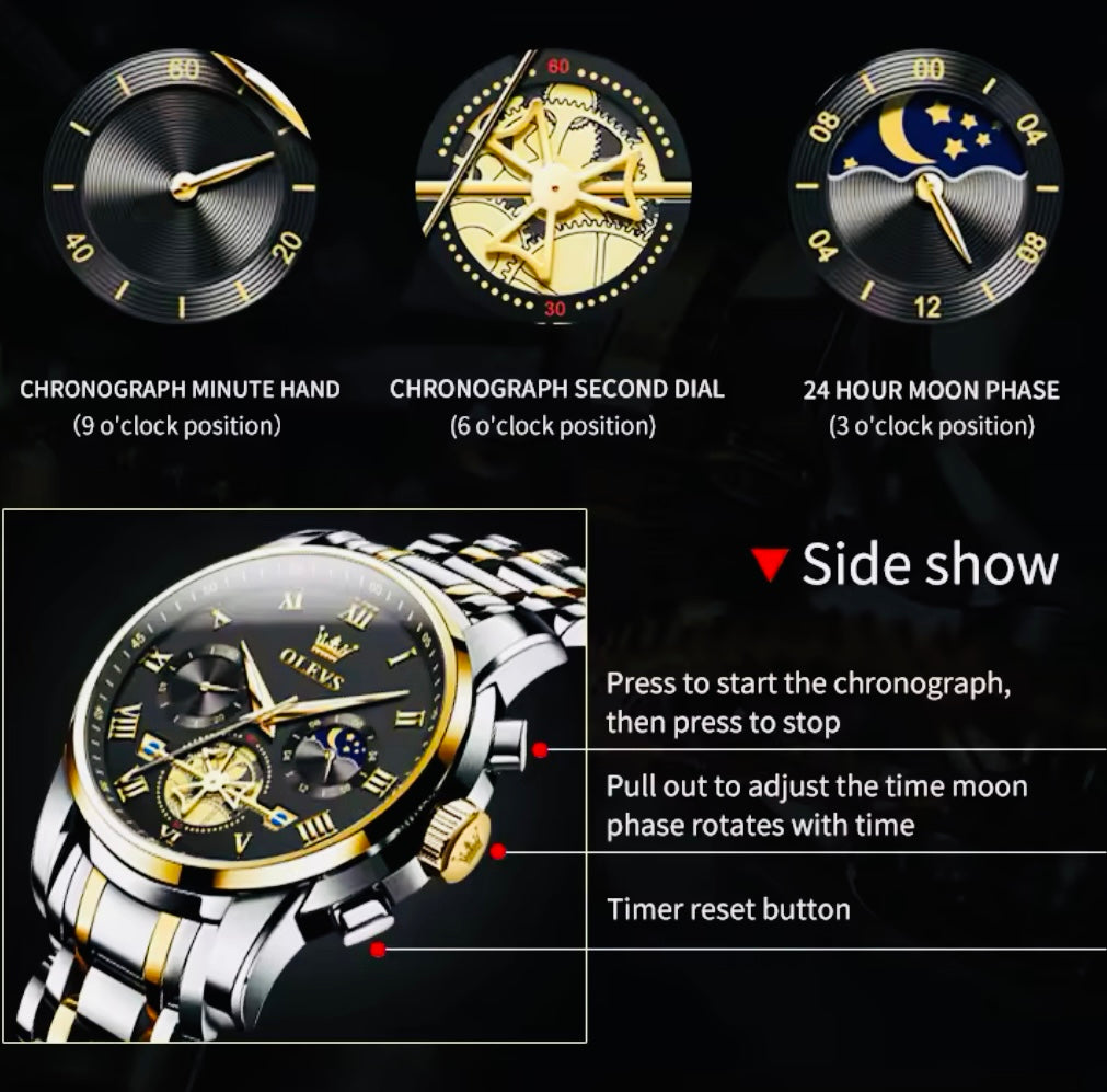 Hermoso Reloj Multifuncional-Movimiento de Cuarzo Excelente Calidad y Diseño! 💯% Original