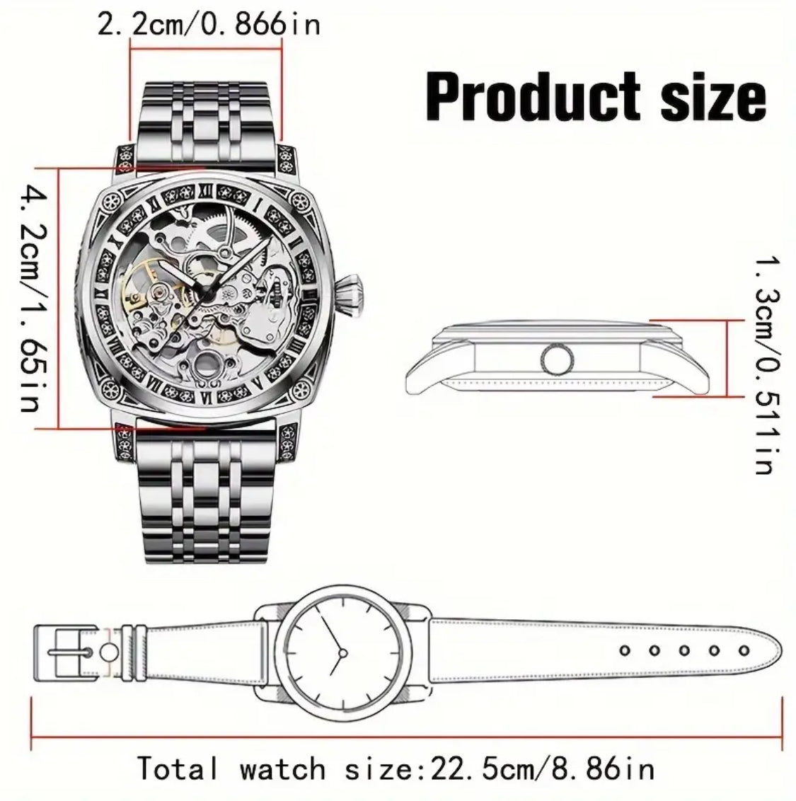 Intrincado Diseño Grabado Reloj Automático Mecánico Skeleton de Alta Calidad Exquisitos Acabados