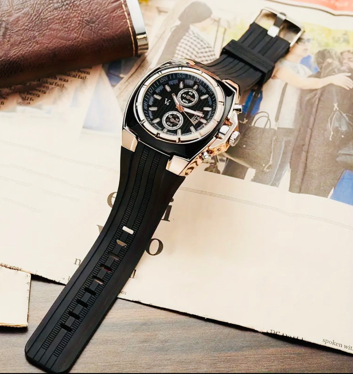 Reloj de cuarzo con puntero redondo, tres zonas horarias, reloj analógico deportivo electrónico con correa de reloj de silicona Unisex