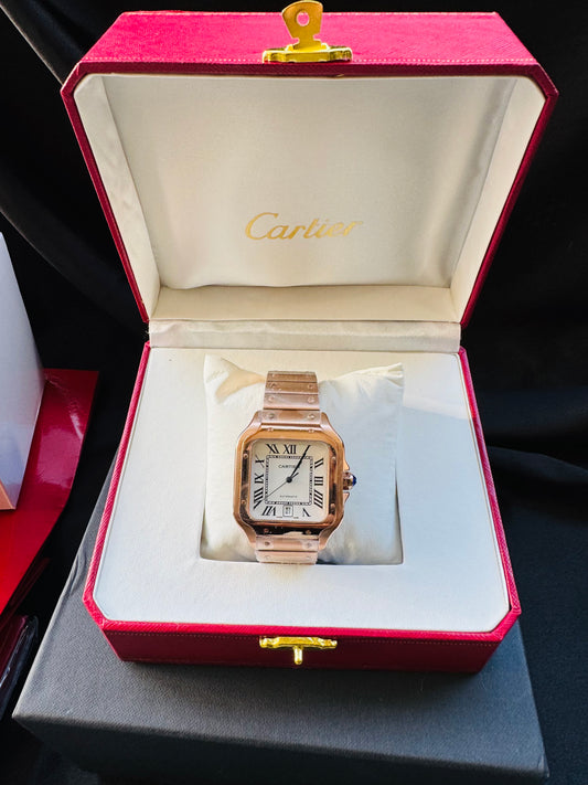 MÁXIMO LUJO ATEMPORAL RELOJ CARTIER SANTOS TONO ORO ROSADO AUTOMÁTICO-MECÁNICO- FECHADOR-ALTA CALIDAD-PRECIO A TRATAR