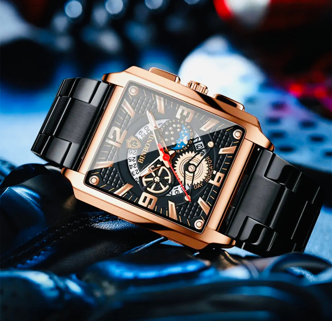 Reloj Cuadrado De Acero Inoxidable Vintage Para Hombres, Calendario De Moda, Resistente Al Agua Y Luminoso Movimiento de Cuarzo Ideal para Regalo 🎁 Disponible en 3 Diseños Diferentes