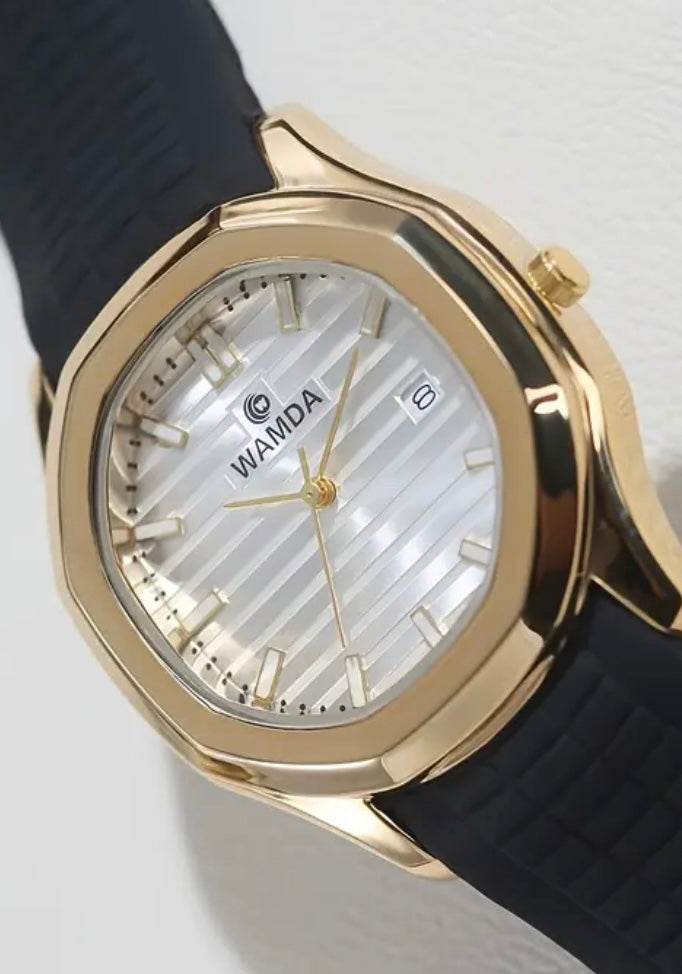 Reloj de Pulsera de Cuarzo Elegante para Negocios con Correa de Silicona, Caja de Aleación Hexagonal - Batería de Botón -Perfecto para Regalo 🎁