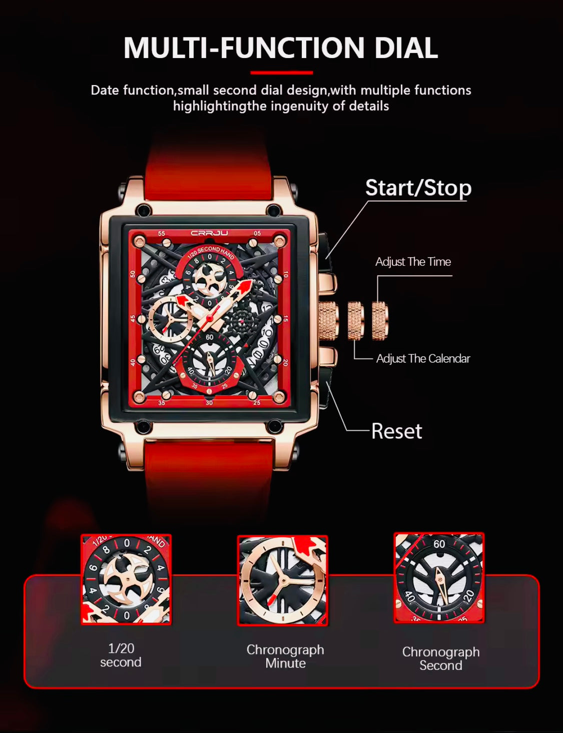 Impresionante Diseño y Acabados de Lujo Gran Reloj Multifuncional con Movimiento de Cuarzo Excelente Calidad 💯% Original