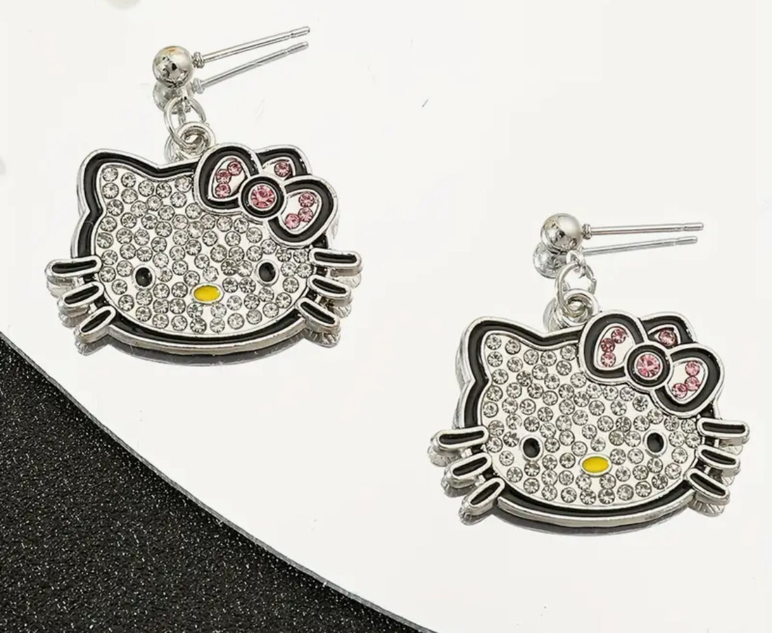 Pendientes de Metal Hello Kitty con Rhinestone Perfectos para usar todos los días y Idedales para Regalo 🎁