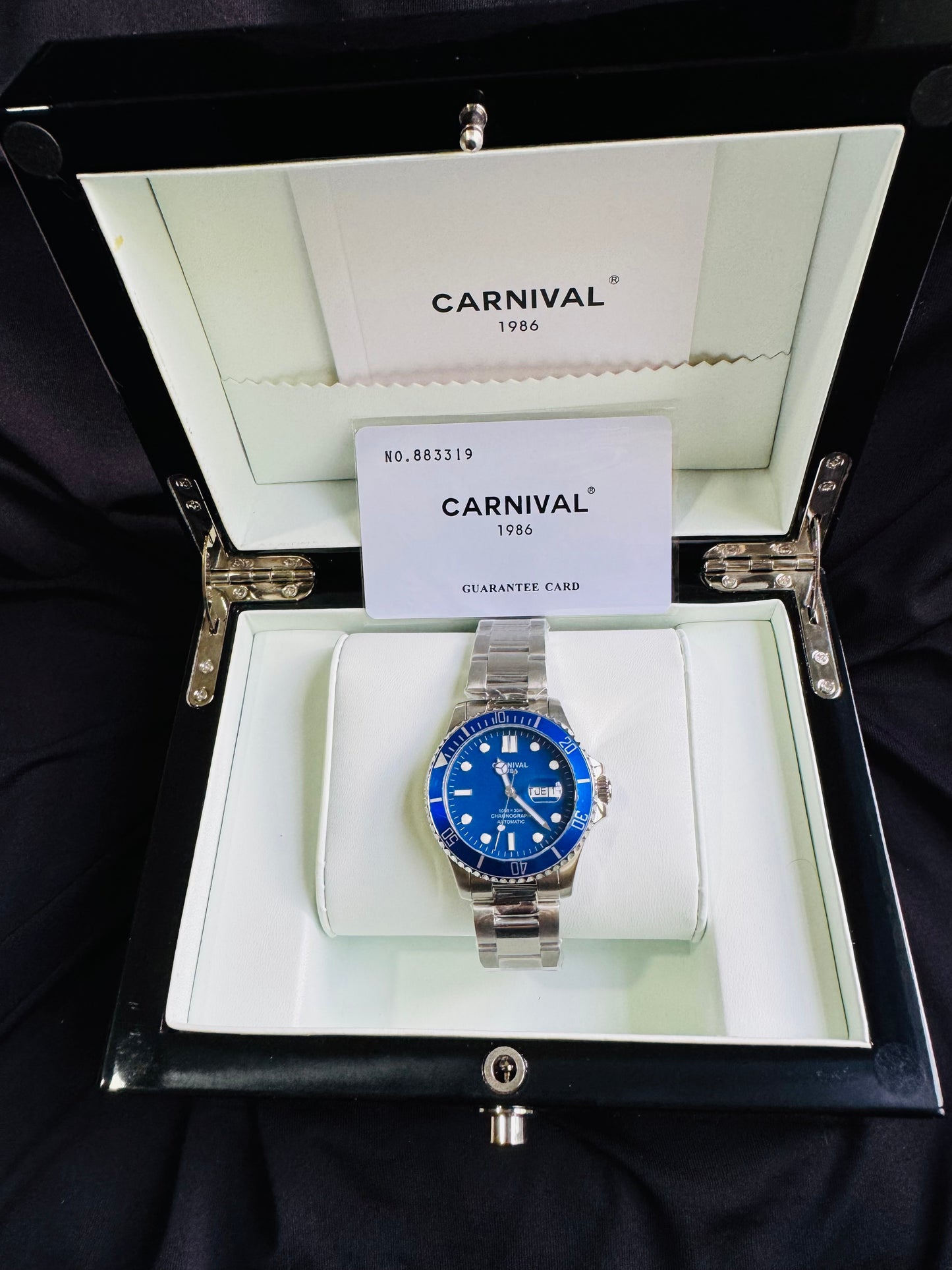 HERMOSO RELOJ AUTOMÁTICO MECÁNICO-CRONÓGRAFO-FECHADOR-DÍA SEMANA-CRISTAL ZAFIRO-34 JOYAS 💎-3 ATM -💯% ORIGINAL