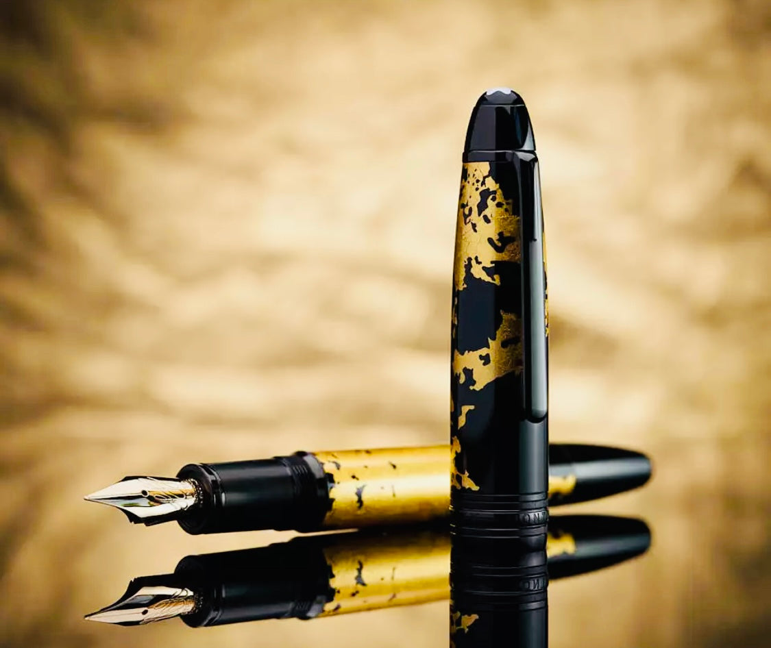 ESPECTACULAR Y ELEGANTE DISEÑO MONTBLANC SOLITAIRE  HOJA DE ORO 24k PLUMA ESTILOGRÁFICA FLEXIBLE