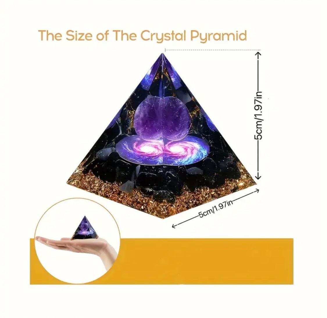 Pirámide de Cristal de Amatista con Base de Obsidiana - terapéutica - meditación- Yoga-Etc-Perfecta para Decoración del Hogar, Adorno de Escritorio e Ideal para Regalo de Cumpleaños, Navidad y Fiestas