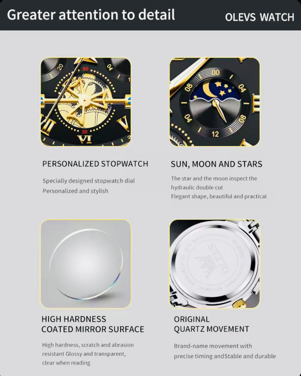 Hermoso Reloj Multifuncional-Movimiento de Cuarzo Excelente Calidad y Diseño! 💯% Original