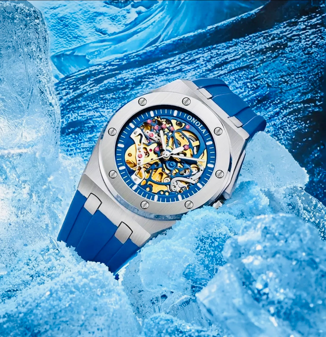 Hermoso Reloj Mecánico Automático de Lujo - Skeleton , Luminoso, Correa de Silicona 💯% Original Gran Calidad con Excelente Maqinaria y Materiales! Disponible en Negro y Dorado- Verde Amarillo Limón- Azul -Blanco
