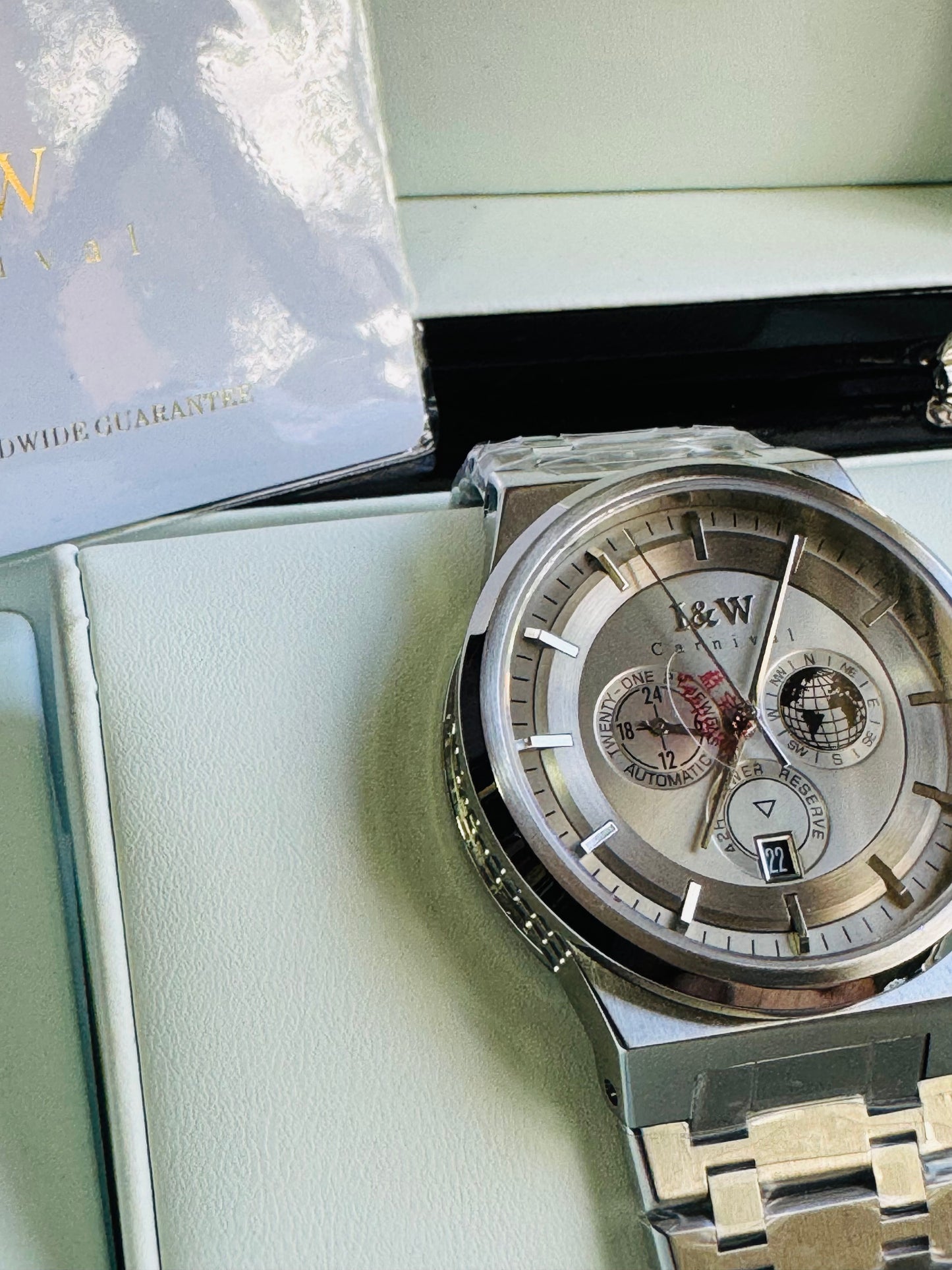 HERMOSO HE INTRINCADO DISEÑO!!!RELOJ I&W AUTOMATICO MECÁNICO-CALENDARIO -42 HORAS DE RESERVA DE CARGA-FECHADOR-DIAL 21 JOYAS 💎 RESISTENTE AL AGUA- ALTA CALIDAD!!! 💯% ORIGINAL