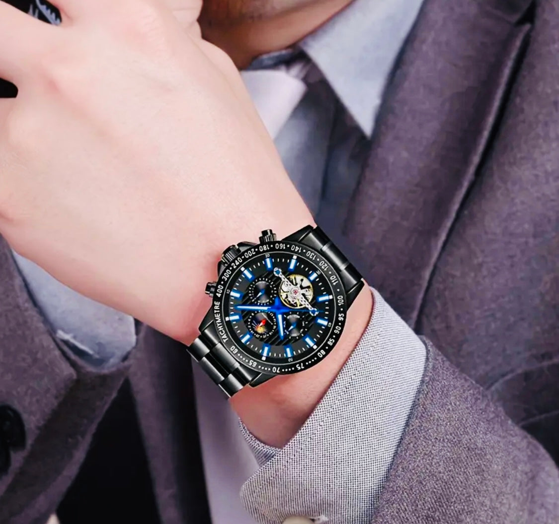 IMPACTANTE DISEÑO!!! RELOJ AUTOMÁTICO MECÁNICO MÚLTIPLES COMPLICACIONES!!! CALENDARIO-FECHADOR-DÍA DE LA SEMANA-50 METROS-DÍA DEL MES-LUMINOSO- DIAL DE VELOCIDAD-ETCÉTERA