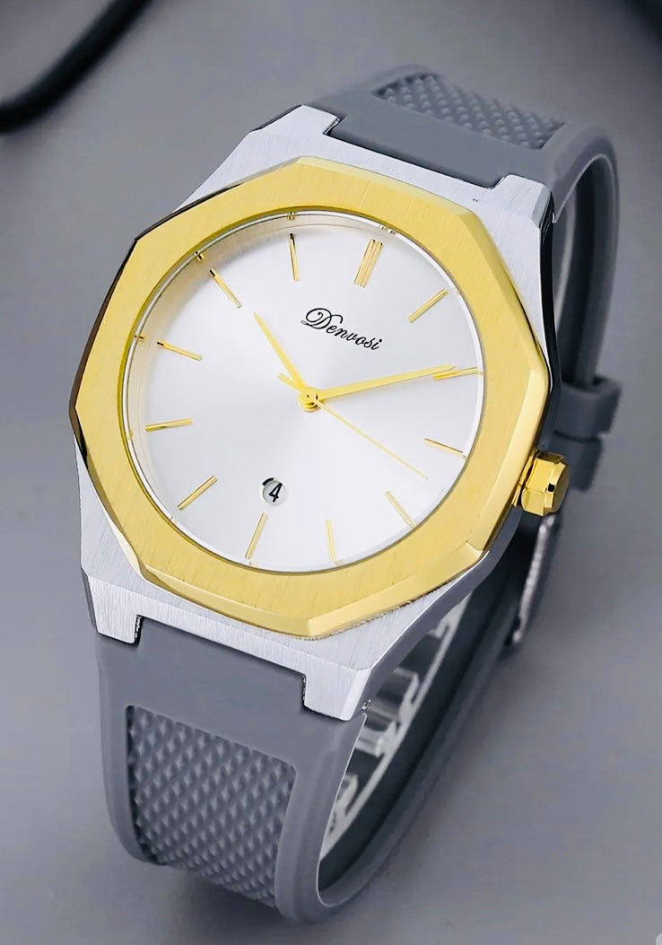 Moderno Diseño Reloj Octagonal Movimiento de Cuarzo 💯% Original Disponible en Negro y Gris con Plateado y Dorado