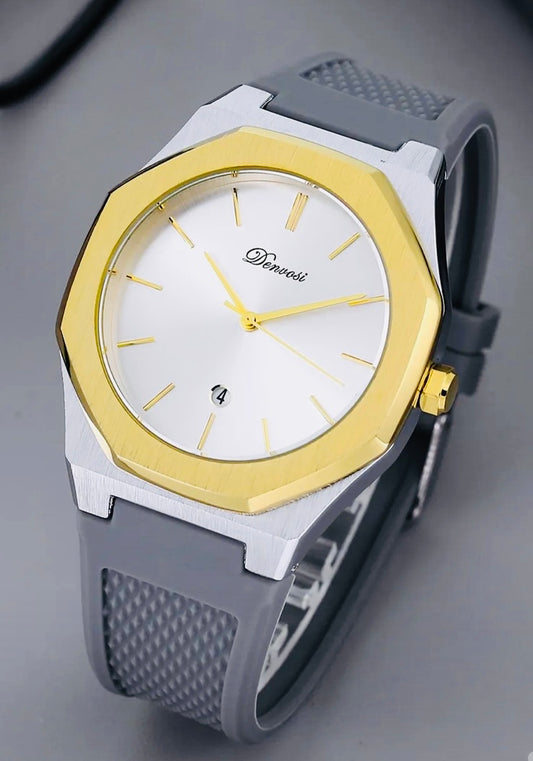 Moderno Diseño Reloj Octagonal Movimiento de Cuarzo 💯% Original Disponible en Negro y Gris con Plateado y Dorado