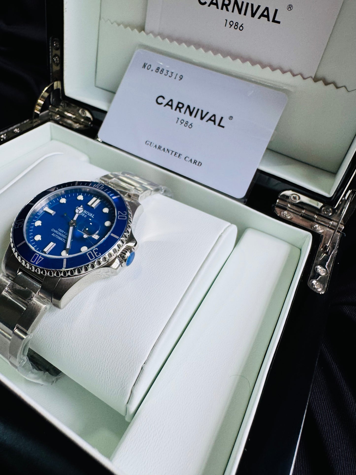 HERMOSO RELOJ AUTOMÁTICO MECÁNICO-CRONÓGRAFO-FECHADOR-DÍA SEMANA-CRISTAL ZAFIRO-34 JOYAS 💎-3 ATM -💯% ORIGINAL