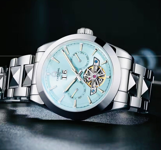 INNOVADOR DISEÑO RELOJ TOURBILLON-AUTOMÁTICO MECÁNICO TUNGSTENO DE LUJO -CRISTAL ZAFIRO-LUMINOSO- ESPECTACULAR BRAZALETE TUNGSTENO DE ALTA CALIDAD!!! MÚLTIPLES COMPLICACIONES-SEMANARIO-MES-FECHADOR-MOVIMIENTO HUECO-DESCARGADOR AUTOMÁTICO DE PRESIÓN- ETC