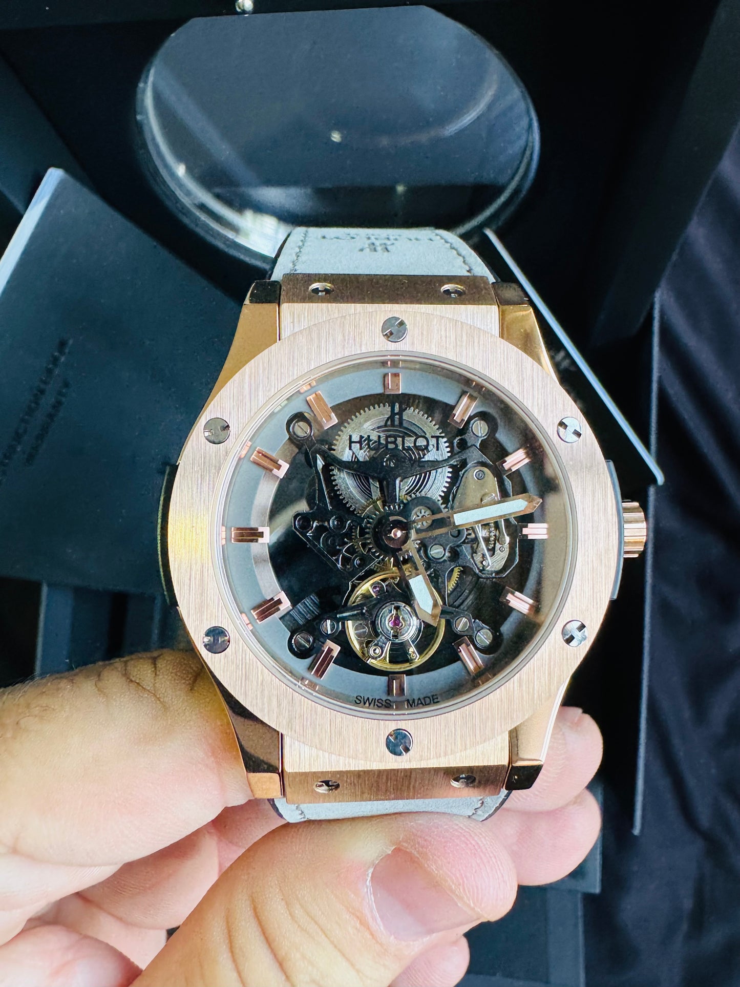 ESPECTACULAR RELOJ HUBLOT SKELETON AUTOMÁTICO MECÁNICO- CRISTAL ZAFIRO- ETC;