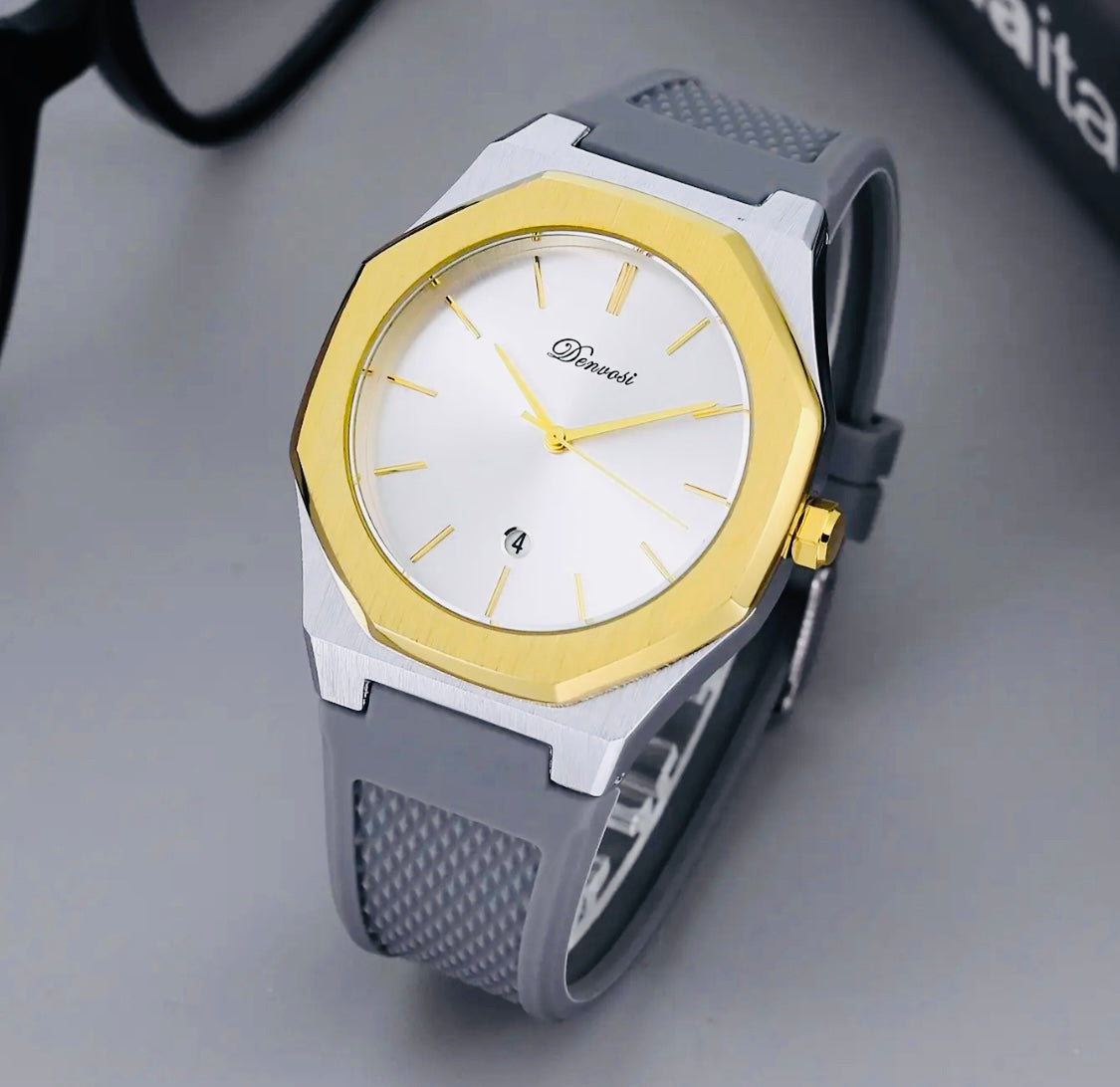 Moderno Diseño Reloj Octagonal Movimiento de Cuarzo 💯% Original Disponible en Negro y Gris con Plateado y Dorado