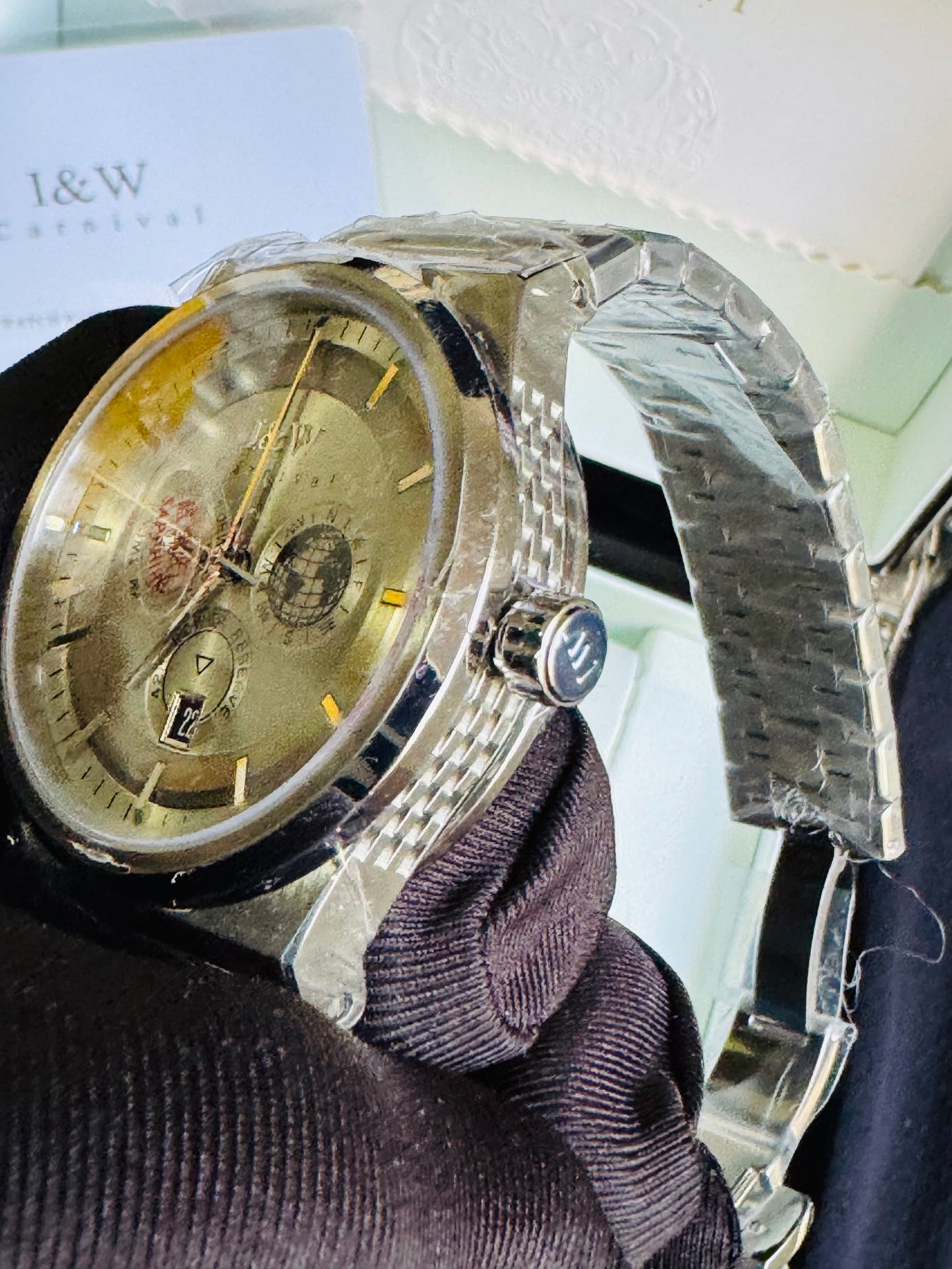 HERMOSO HE INTRINCADO DISEÑO!!!RELOJ I&W AUTOMATICO MECÁNICO-CALENDARIO -42 HORAS DE RESERVA DE CARGA-FECHADOR-DIAL 21 JOYAS 💎 RESISTENTE AL AGUA- ALTA CALIDAD!!! 💯% ORIGINAL