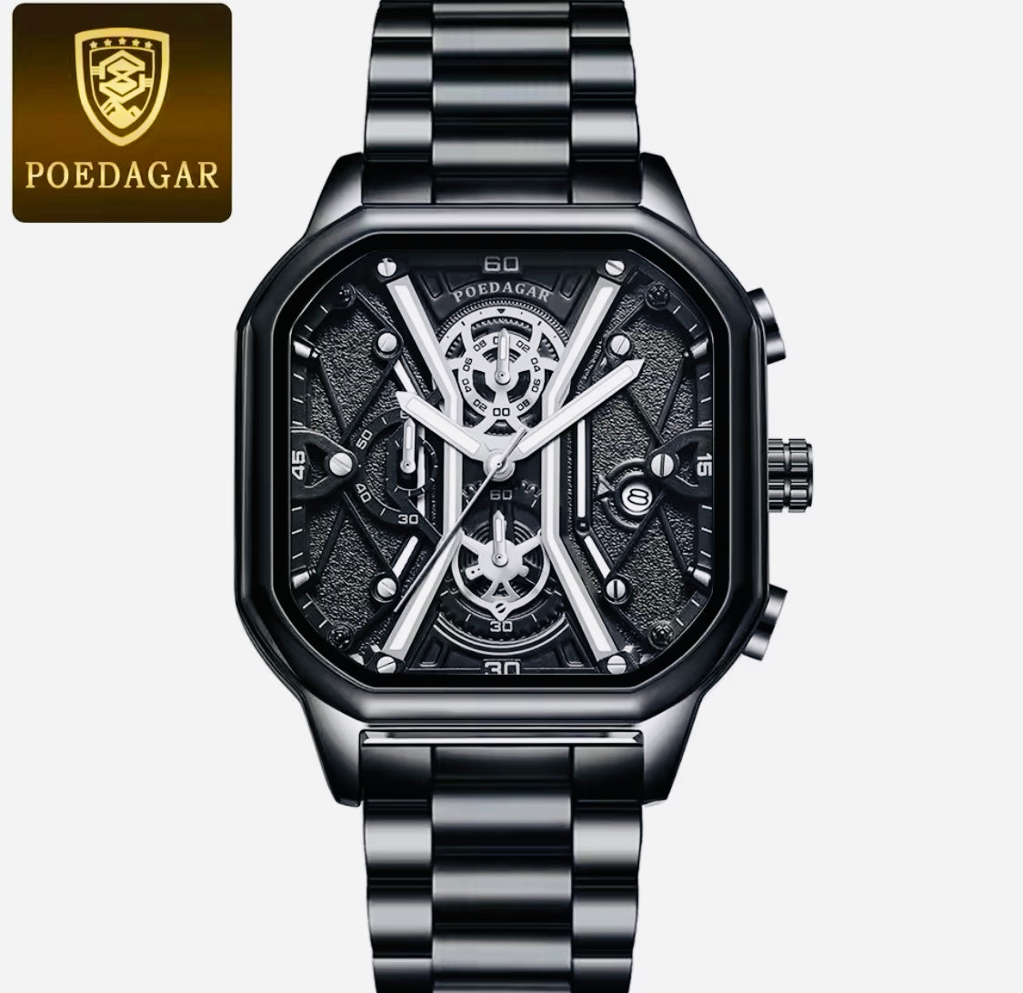 Reloj de pulsera de cuarzo para hombre, cronógrafo luminoso de lujo, resistente al agua, con esfera cuadrada, Pulso de Acero Inoxidable 💯% Original Disponible en Dorado y Negro